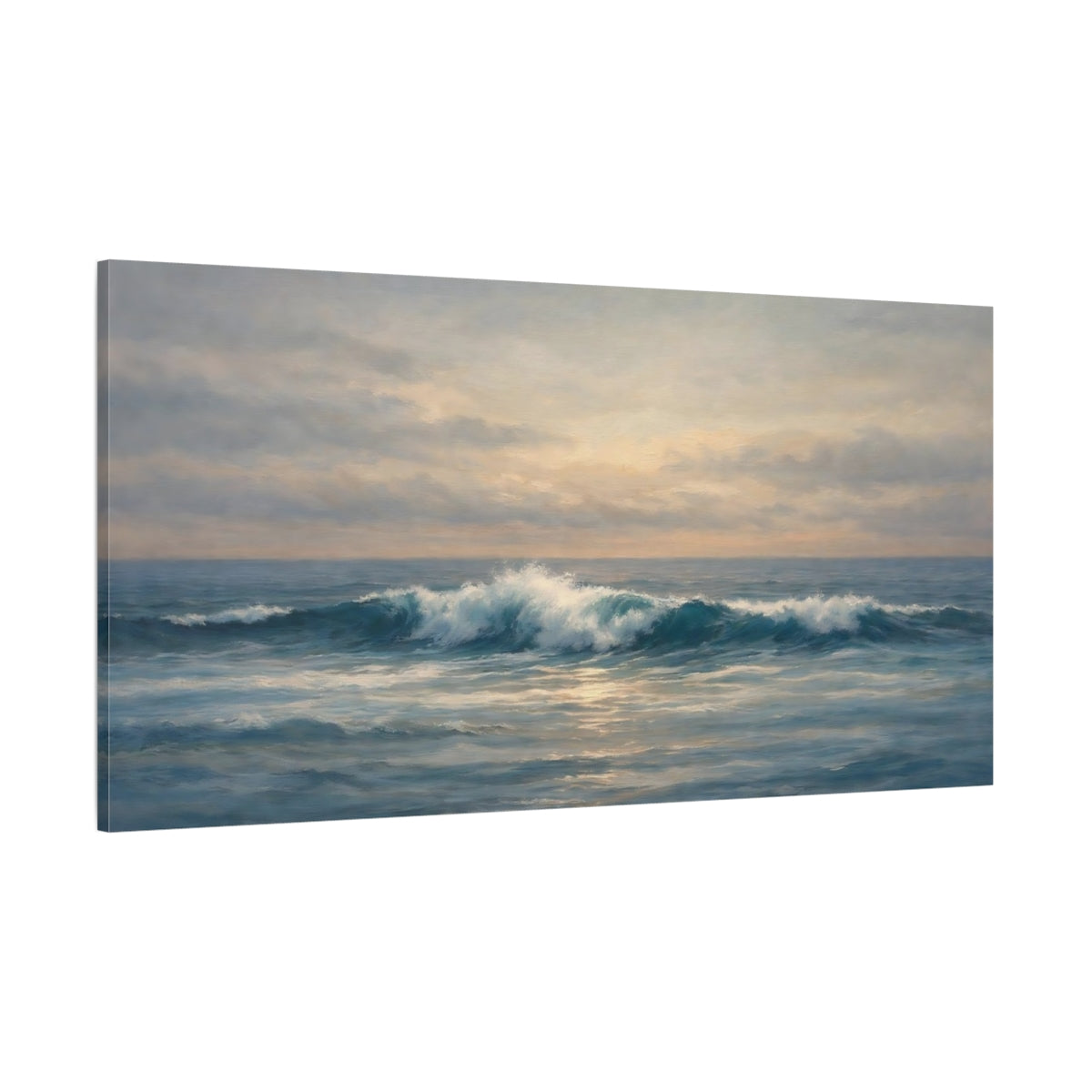 Main Mockup. Nature Ocean Wave Blue Ocean Wave shown as stretched canvas wall art