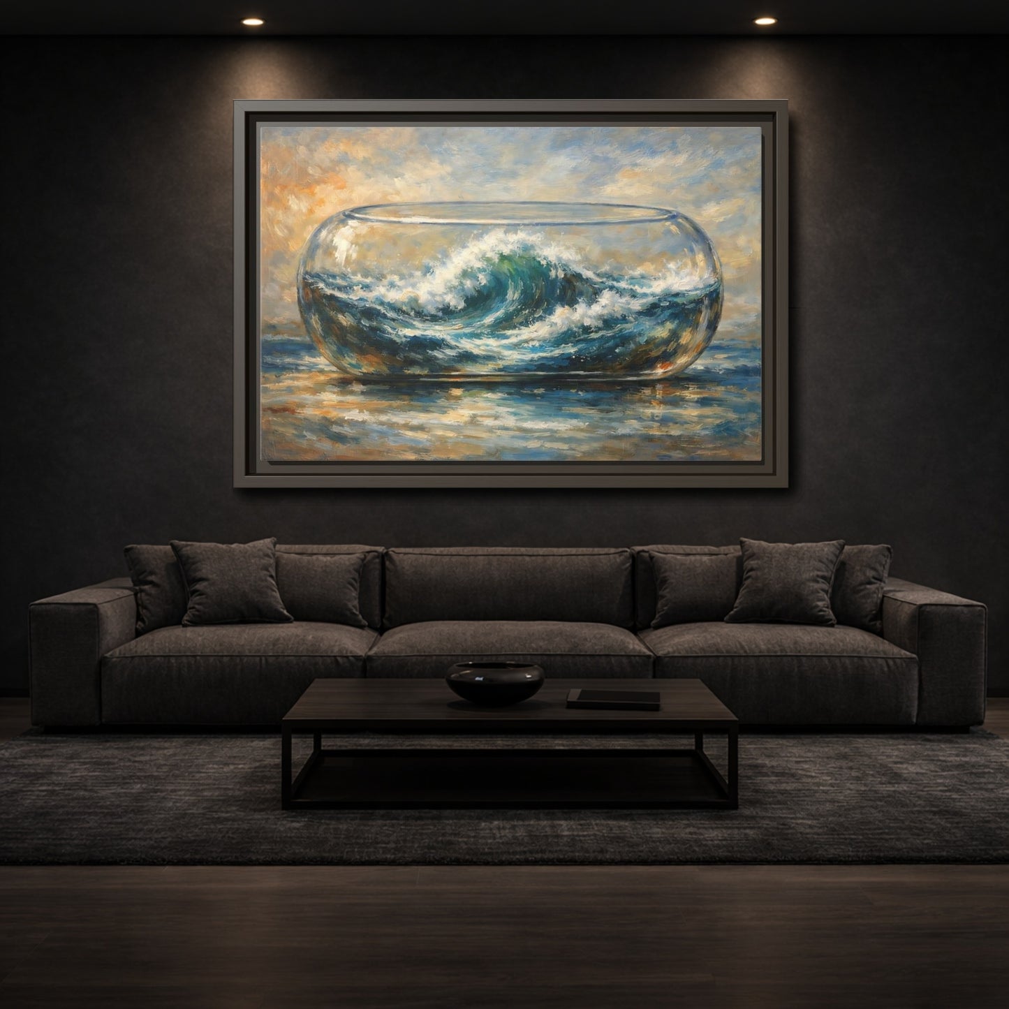 Mockup 2. Nature Ocean Wave Blue Ocean Wave shown as stretched canvas wall art