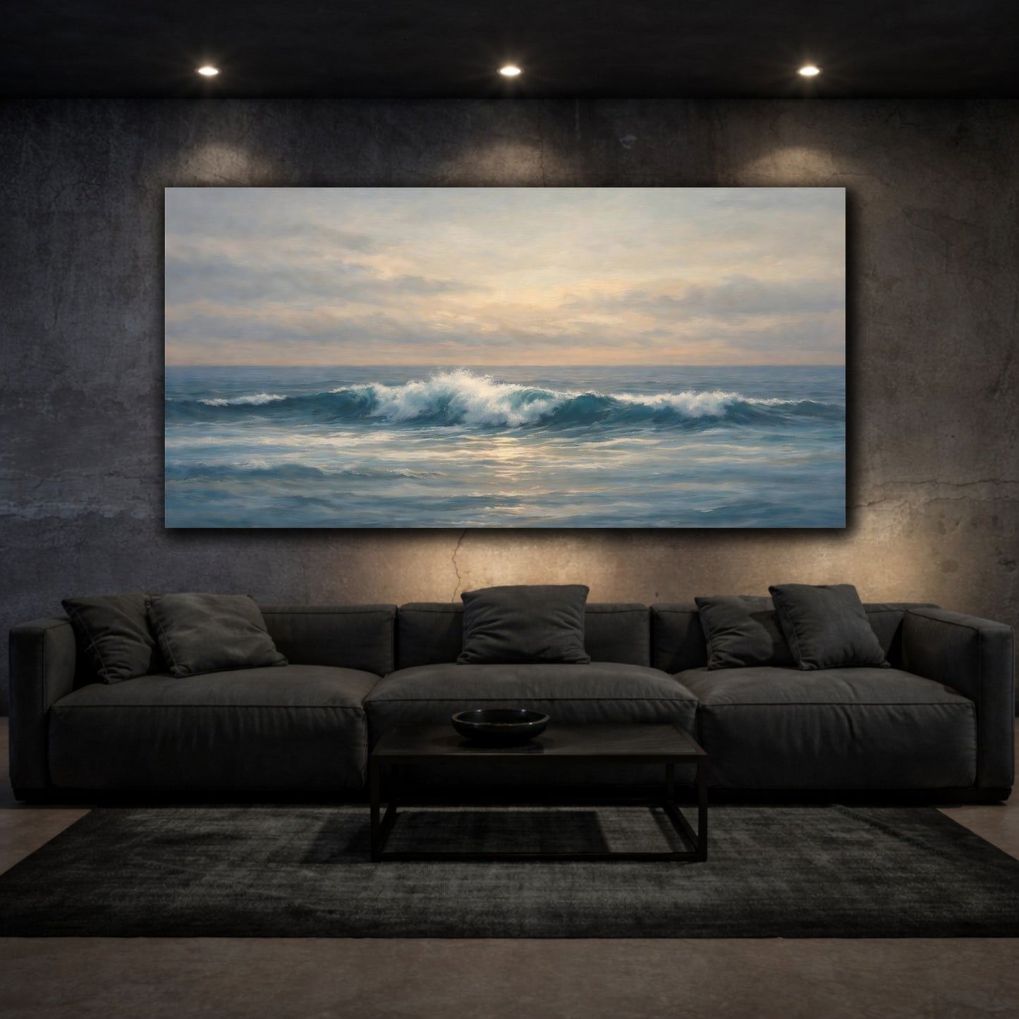 Mockup 2. Nature Ocean Wave Blue Ocean Wave shown as stretched canvas wall art