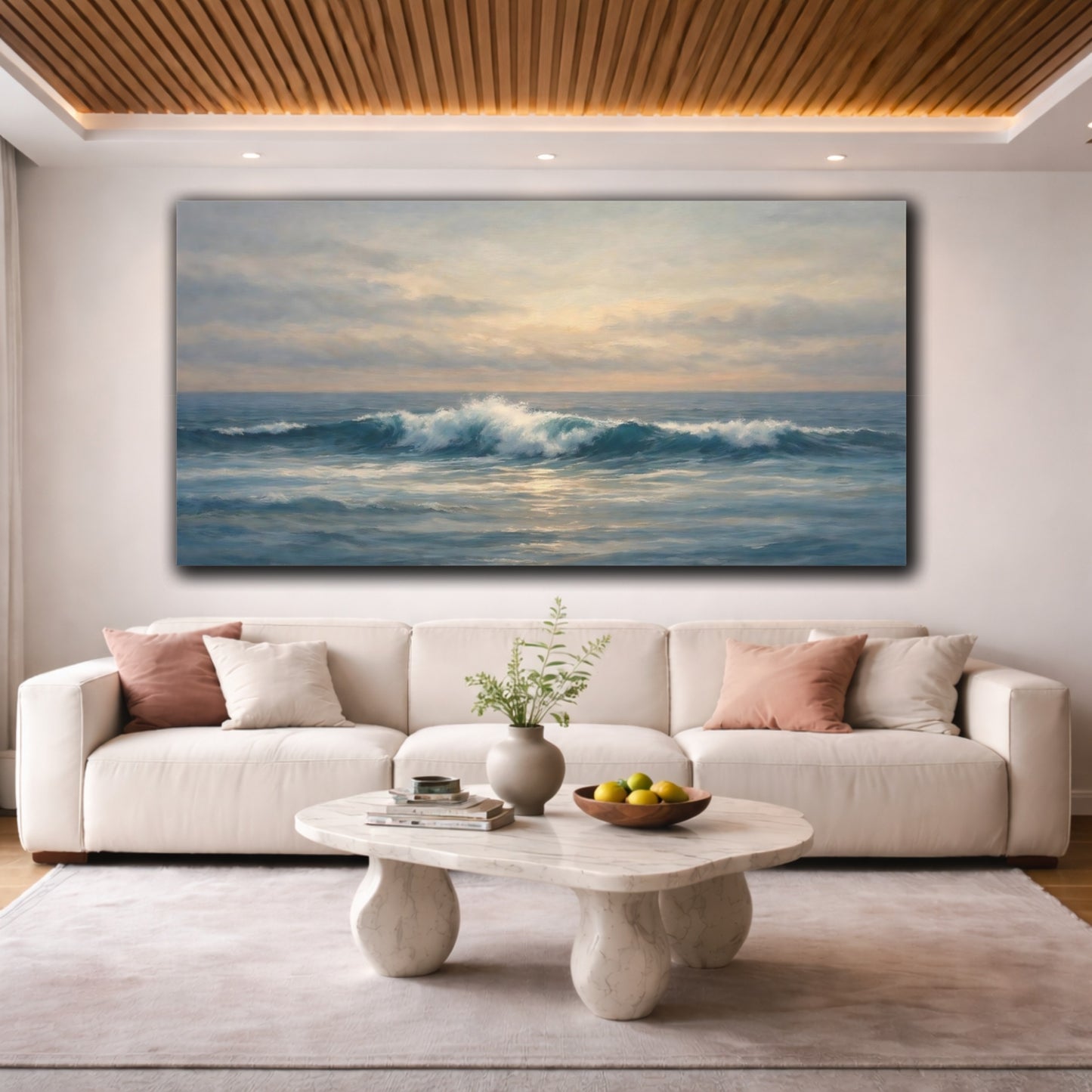 Mockup 3. Nature Ocean Wave Blue Ocean Wave shown as stretched canvas wall art