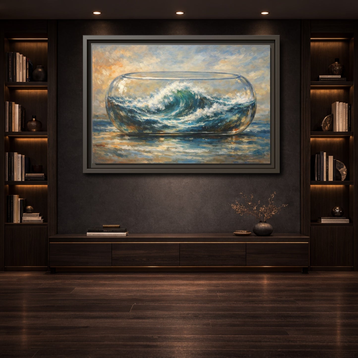 Mockup 3. Nature Ocean Wave Blue Ocean Wave shown as stretched canvas wall art