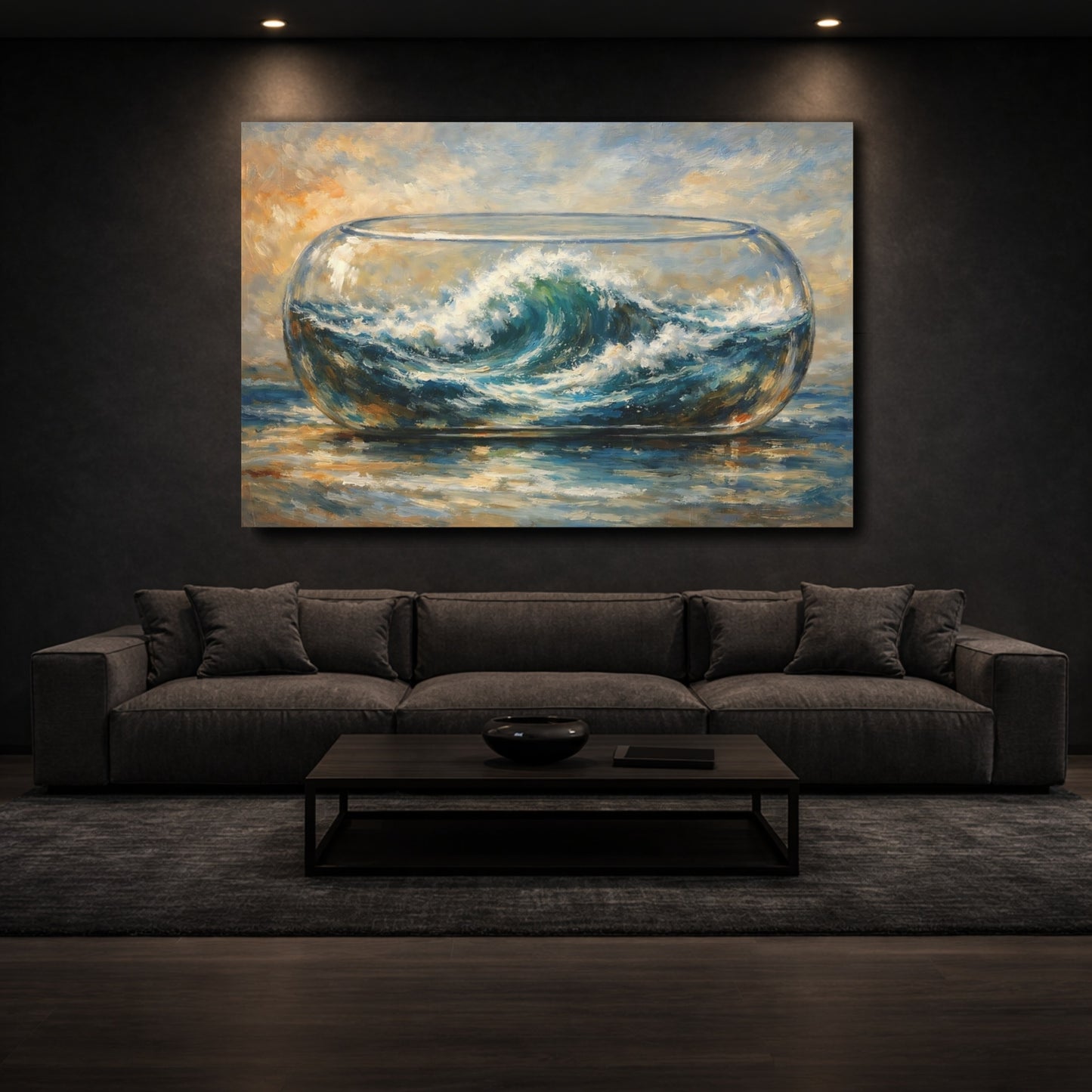 Mockup 2. Nature Ocean Wave Blue Wave Art shown as stretched canvas wall art