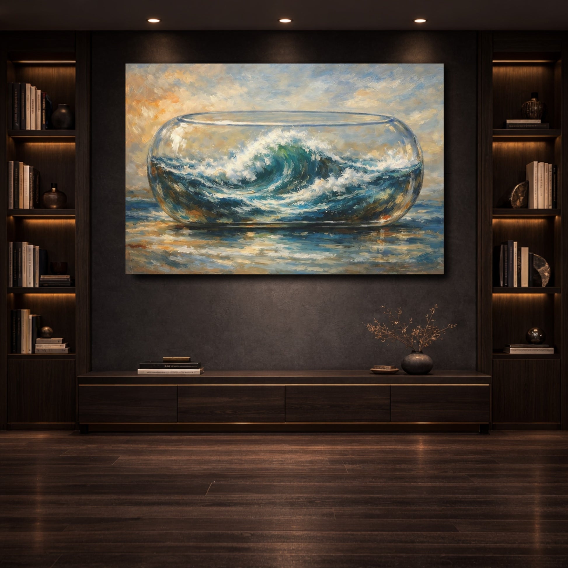 Mockup 3. Nature Ocean Wave Blue Wave Art shown as stretched canvas wall art