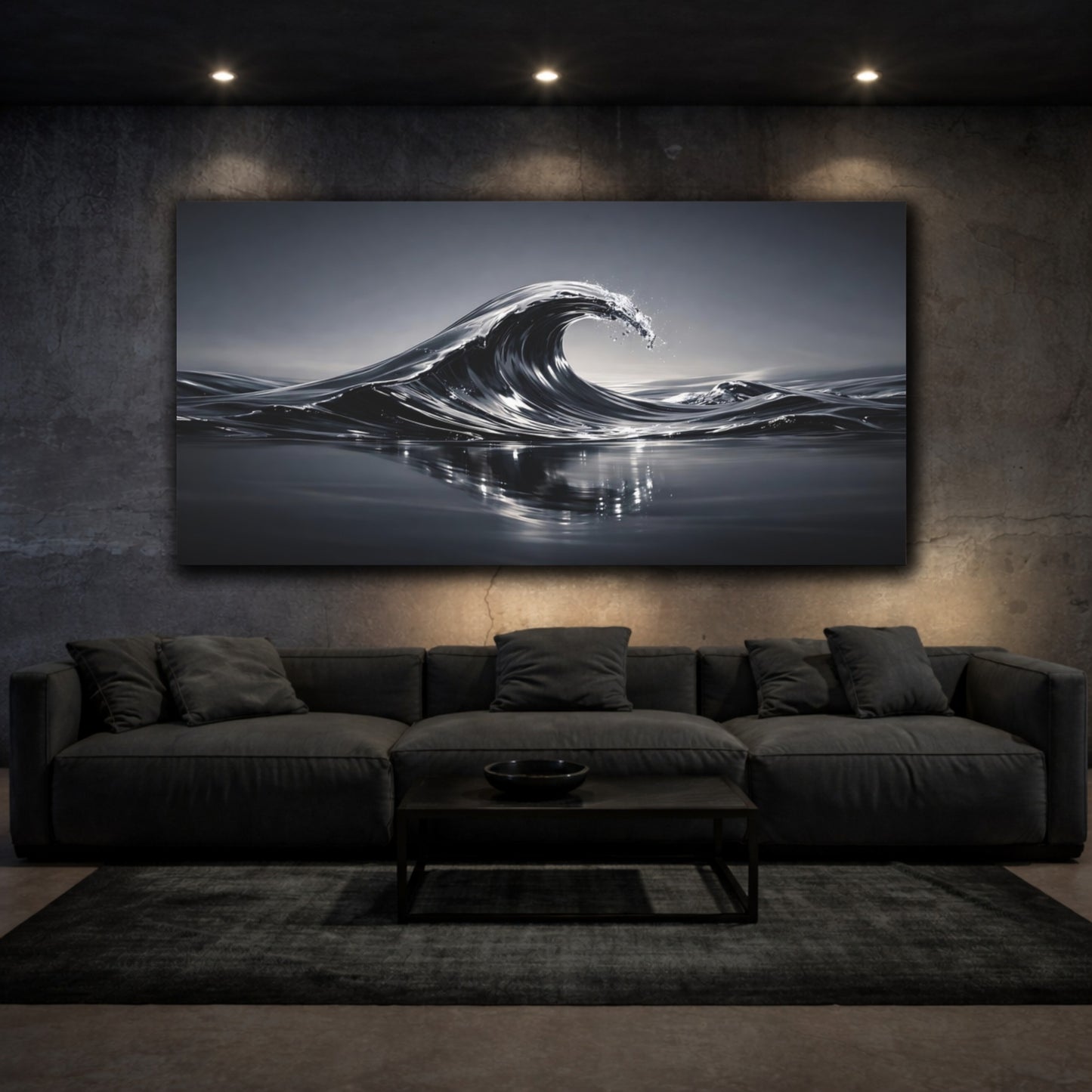 Mockup 2. Nature Ocean Wave Dark Ocean Wave shown as stretched canvas wall art