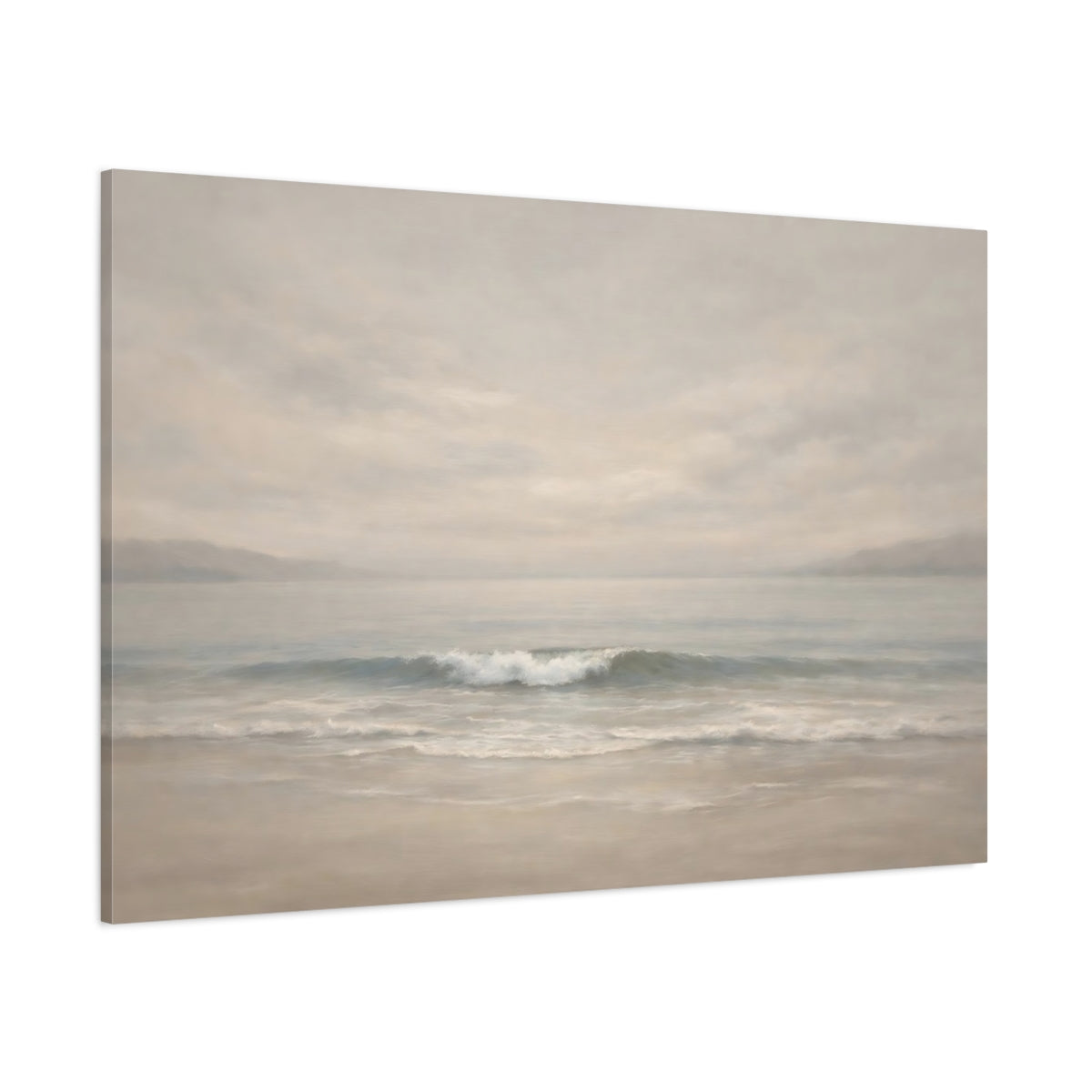 Main Mockup. Nature Ocean Wave Muted Seascape shown as stretched canvas wall art