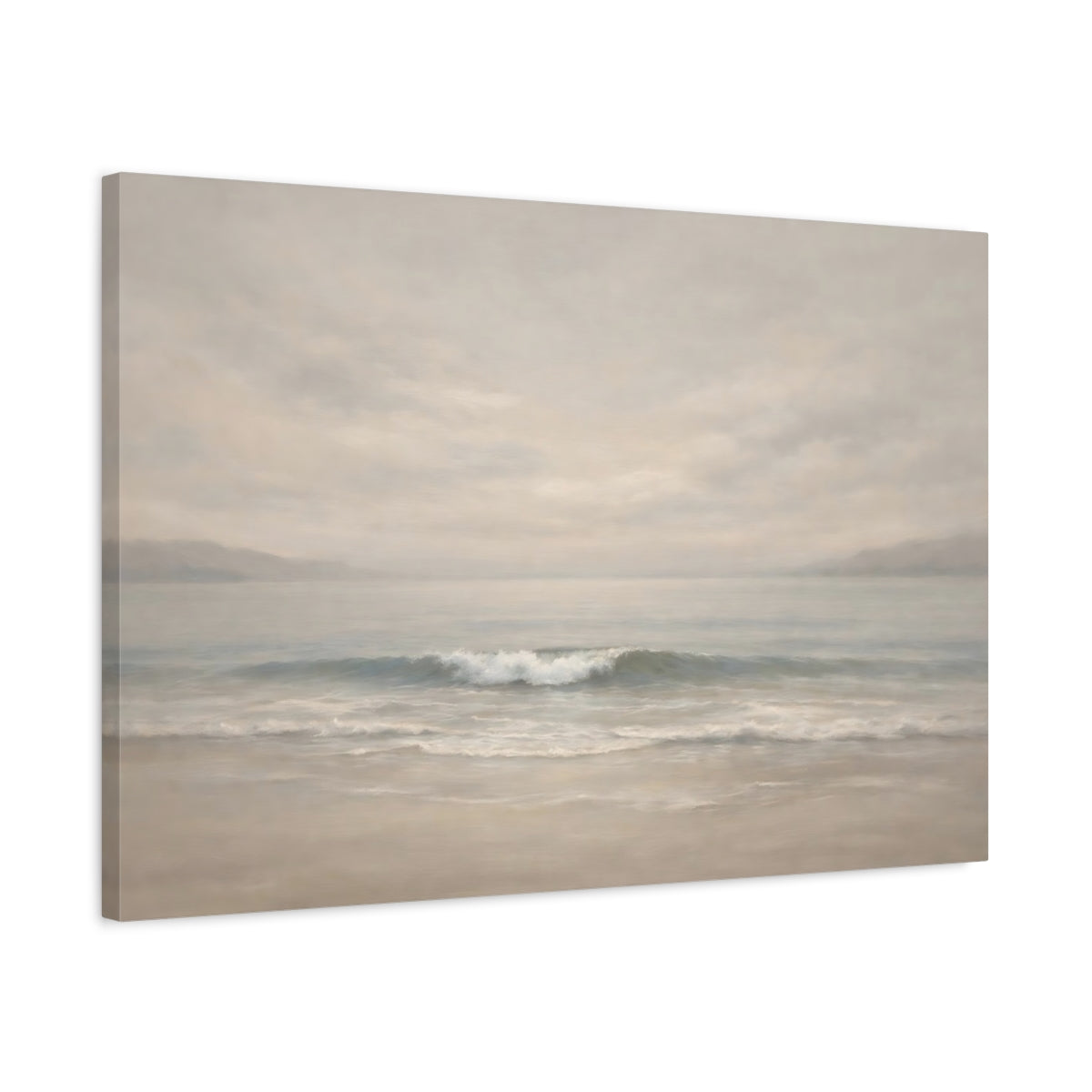 Side Mockup 2. Nature Ocean Wave Muted Seascape shown as stretched canvas wall art