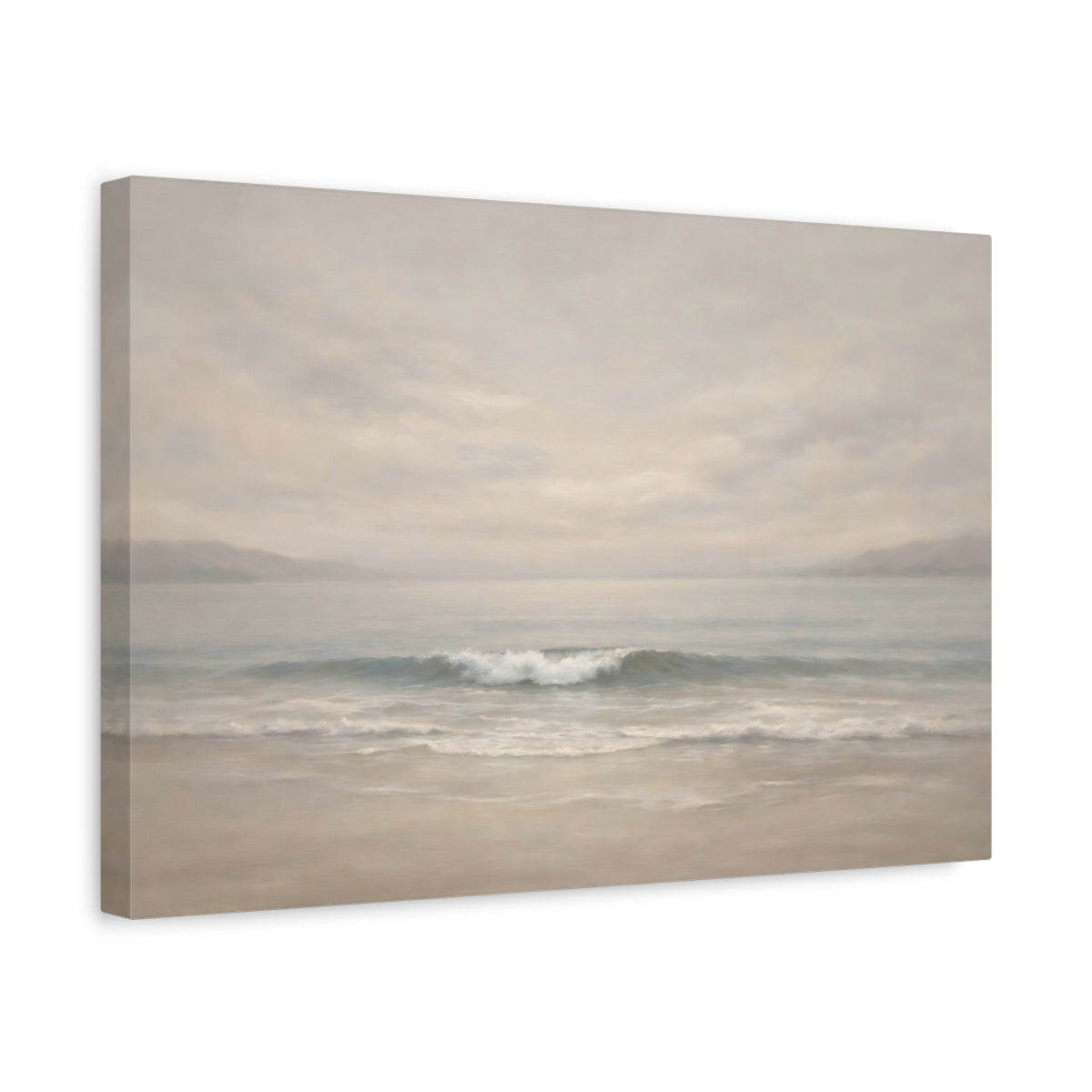 Side Mockup 4. Nature Ocean Wave Muted Seascape shown as stretched canvas wall art