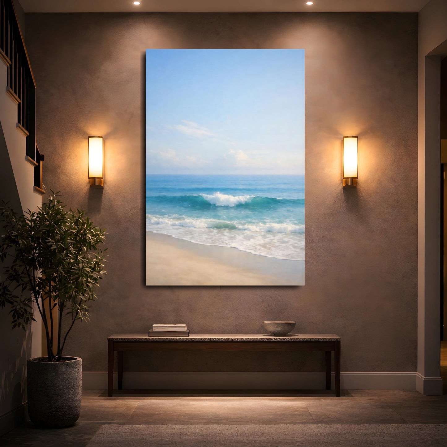 Mockup 4. Nature Ocean Wave Ocean Beach Blue shown as stretched canvas wall art