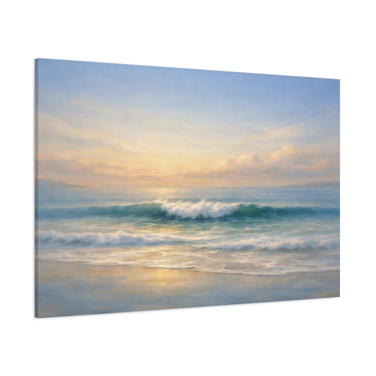 Main Mockup. Nature Ocean Wave Ocean Sunset shown as stretched canvas wall art