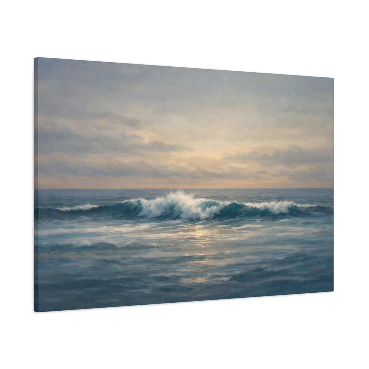 Main Mockup. Nature Ocean Wave Ocean Sunset shown as stretched canvas wall art