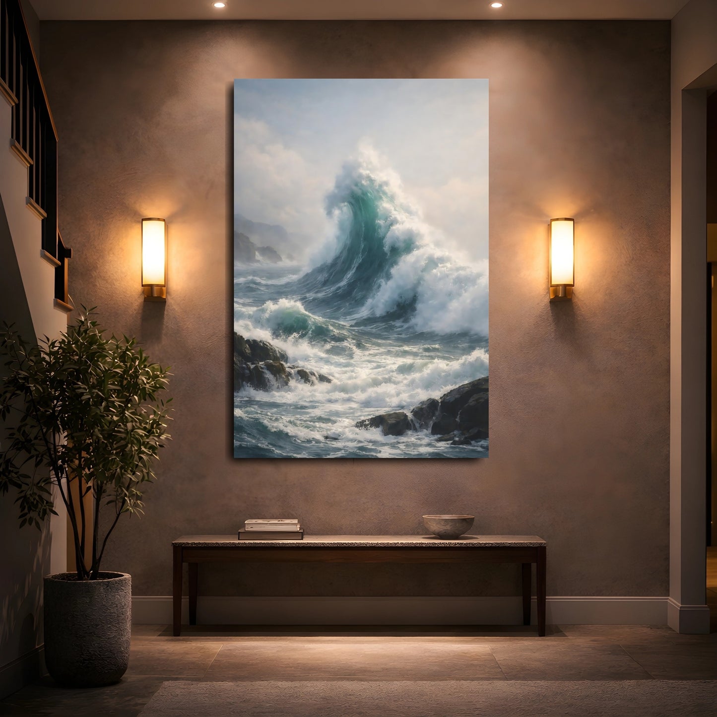 Mockup 4. Nature Ocean Wave Ocean Wave Blue shown as stretched canvas wall art