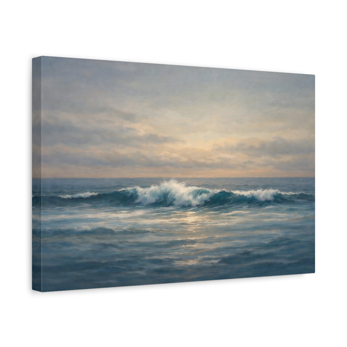 Side Mockup 4. Nature Ocean Wave Ocean Sunset shown as stretched canvas wall art