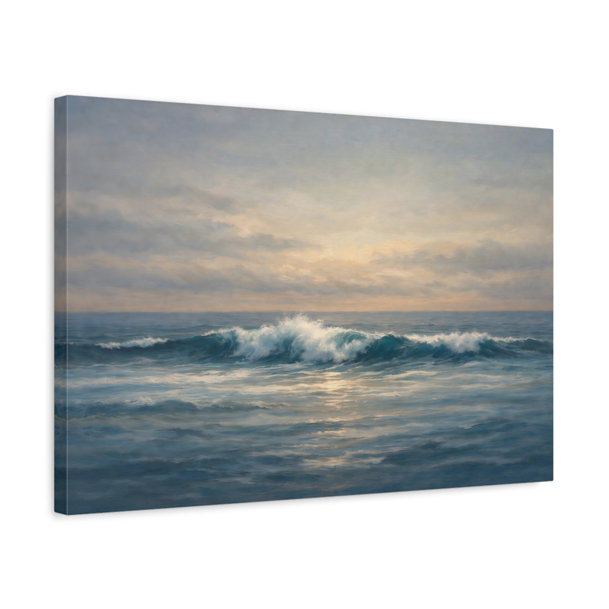 Side Mockup 3. Nature Ocean Wave Ocean Sunset shown as stretched canvas wall art