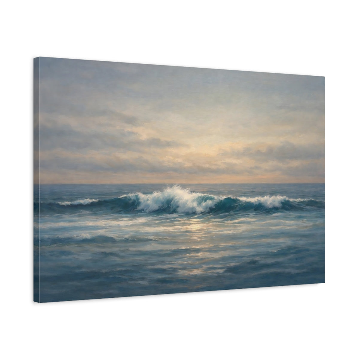 Side Mockup 2. Nature Ocean Wave Ocean Sunset shown as stretched canvas wall art