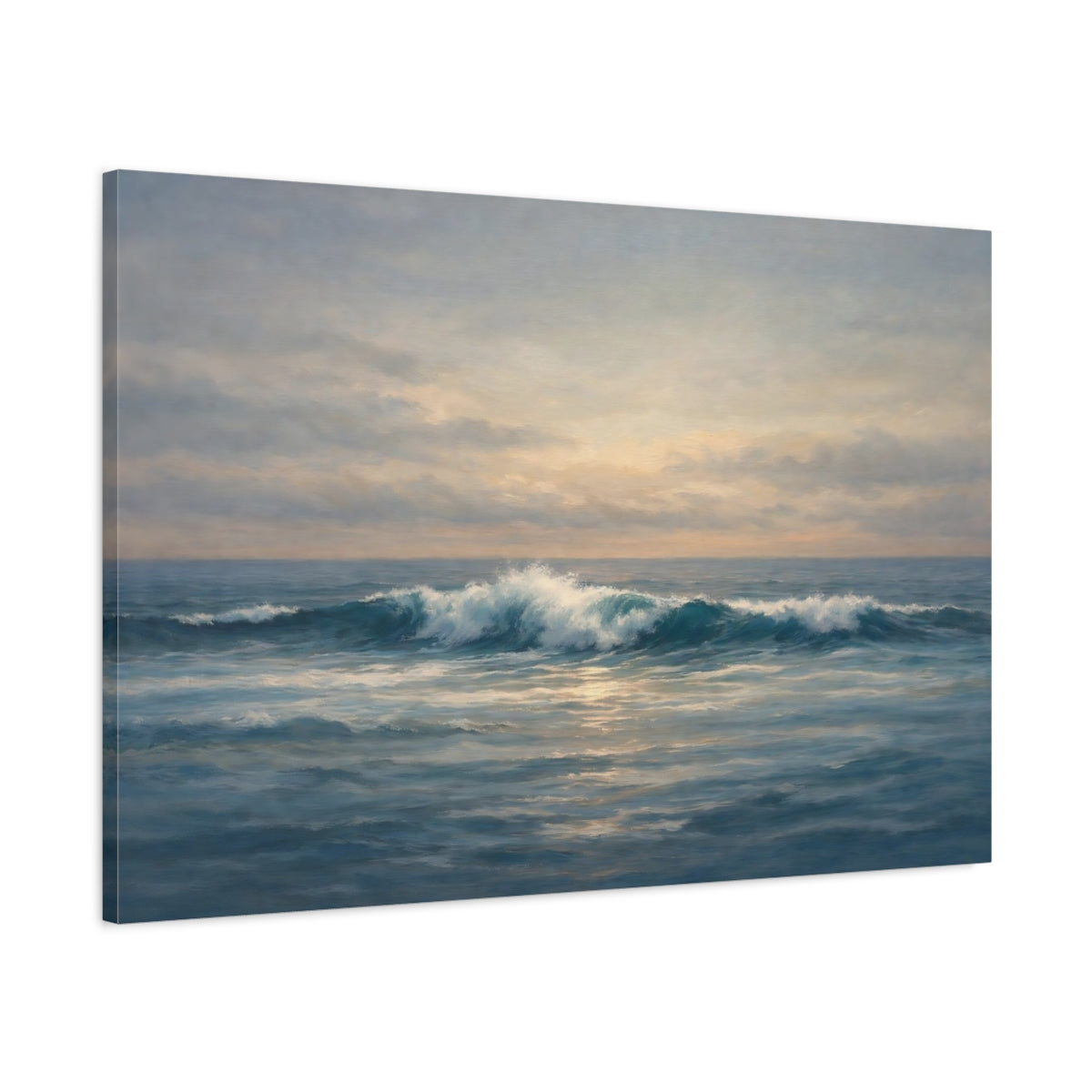 Side Mockup 1. Nature Ocean Wave Ocean Sunset shown as stretched canvas wall art