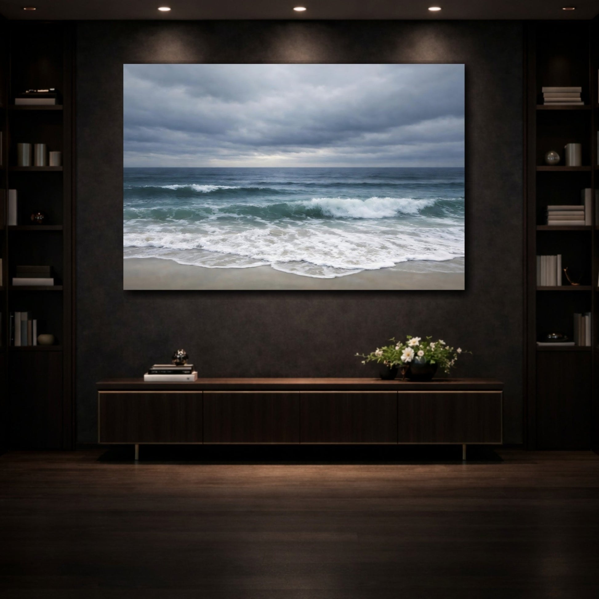 Nature Ocean Waves Beach Sky - Canvas Wall Art Print - YesArtYes