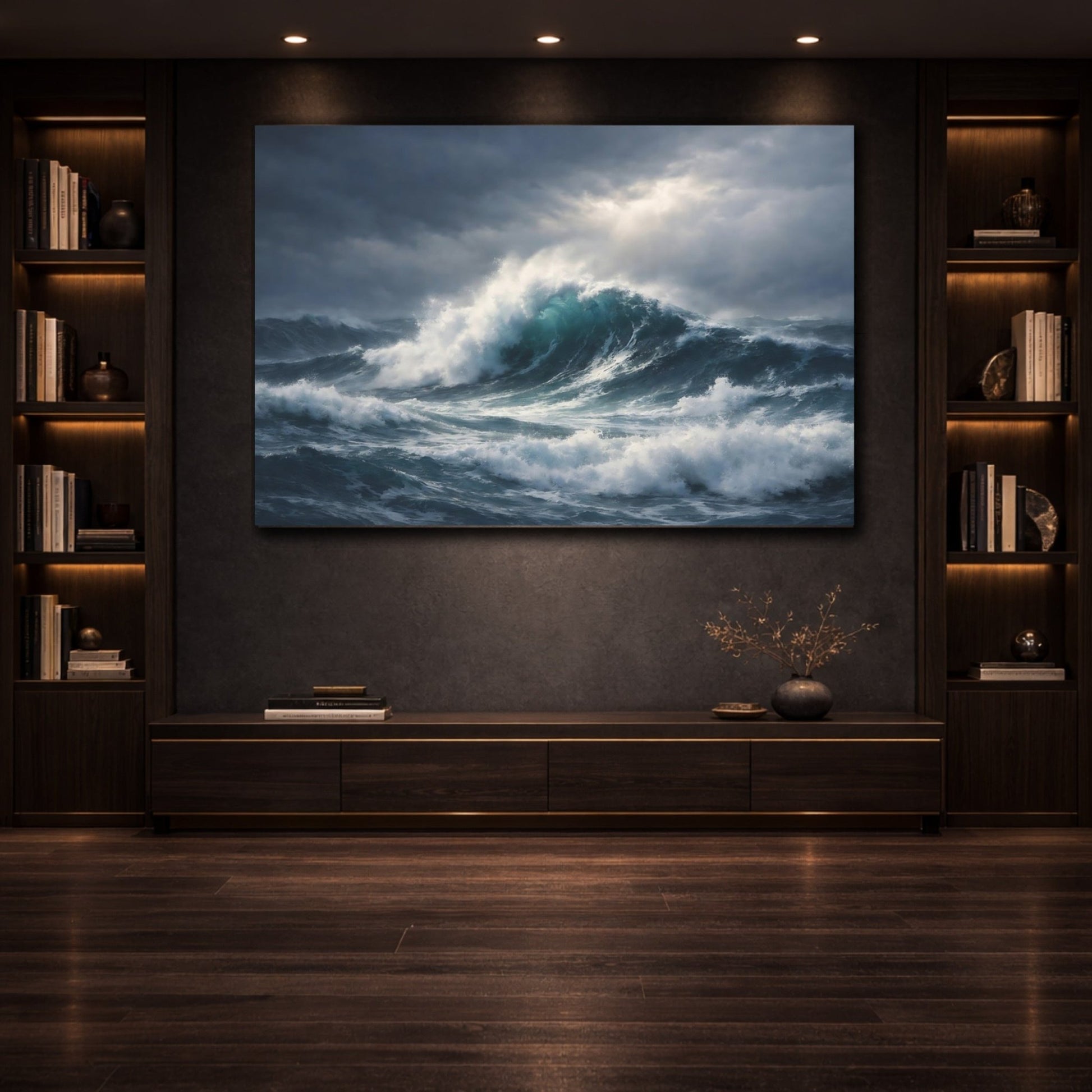 Nature Ocean Waves Blue And Gray - Canvas Wall Art Print - YesArtYes