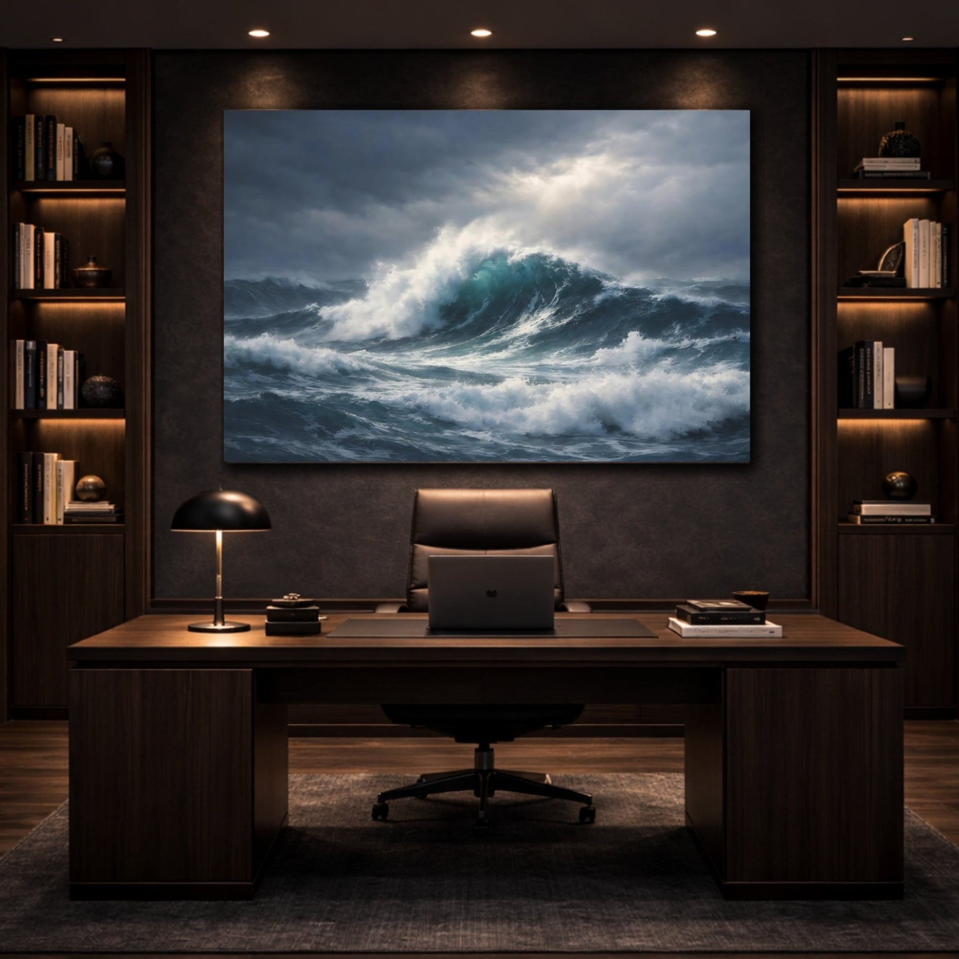 Nature Ocean Waves Blue And Gray - Canvas Wall Art Print - YesArtYes