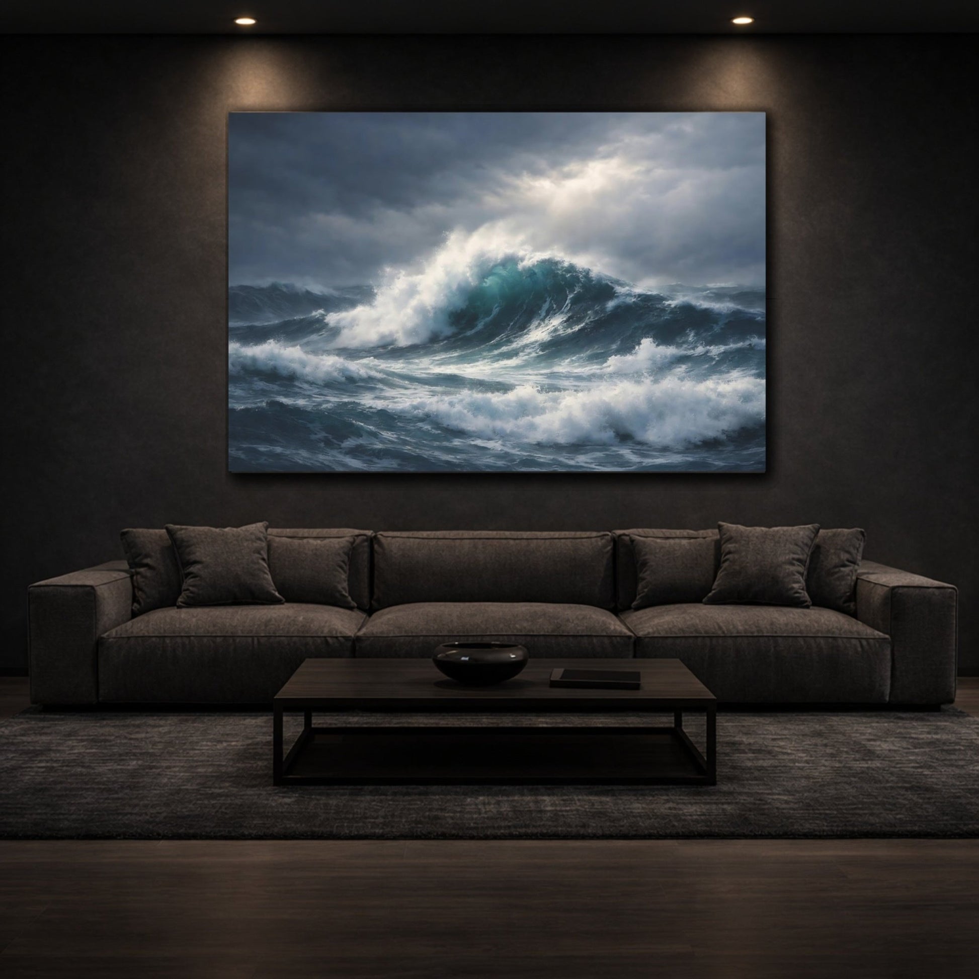 Nature Ocean Waves Blue And Gray - Canvas Wall Art Print - YesArtYes