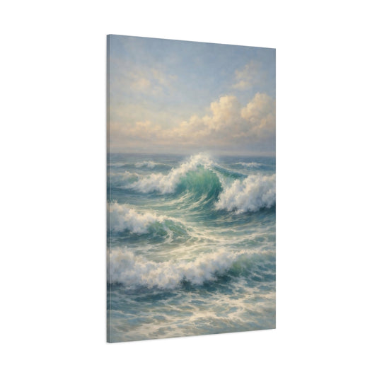 Main Mockup. Nature Ocean Waves Blue And Green shown as stretched canvas wall art