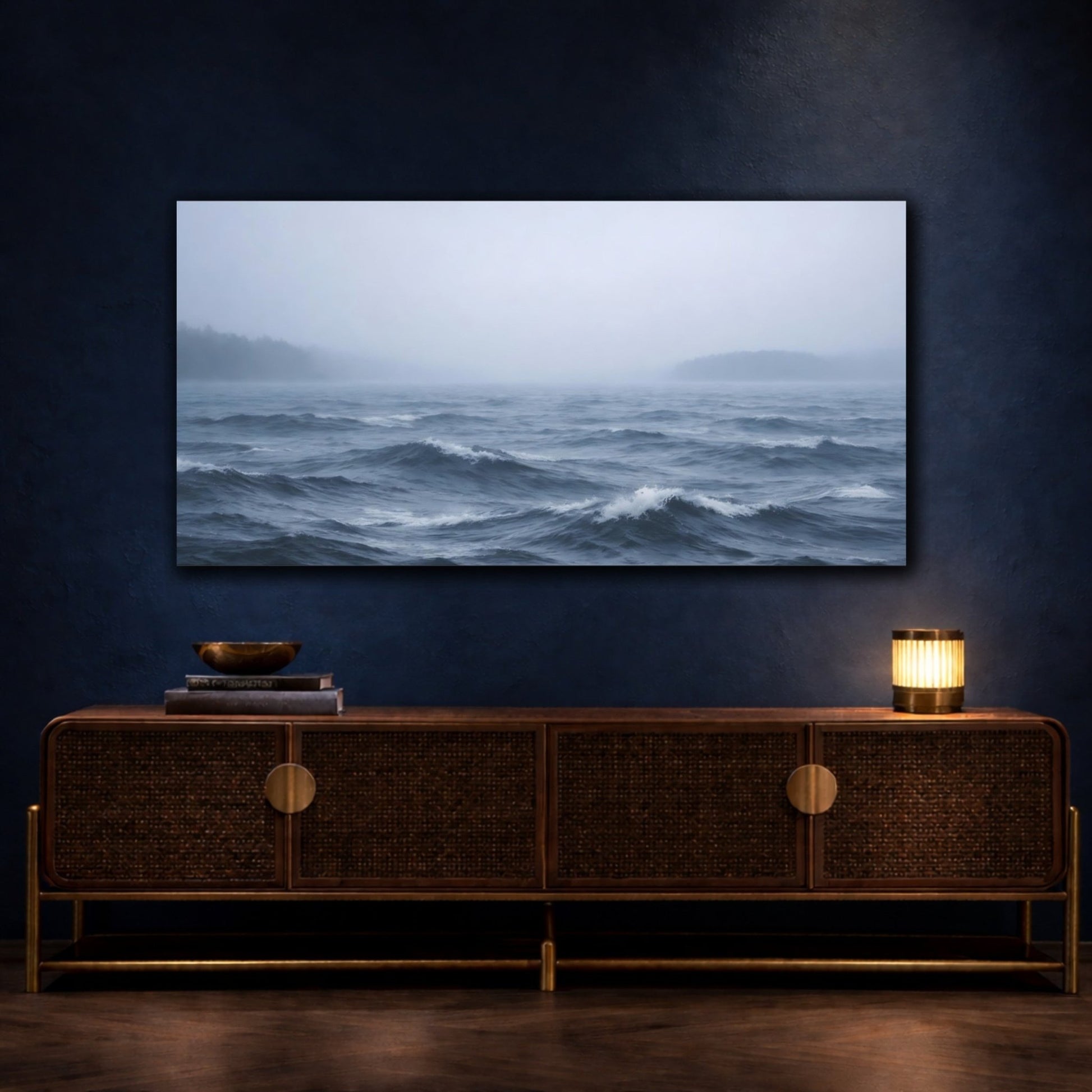 Nature Ocean Waves Blue And Grey - Canvas Wall Art Print - YesArtYes