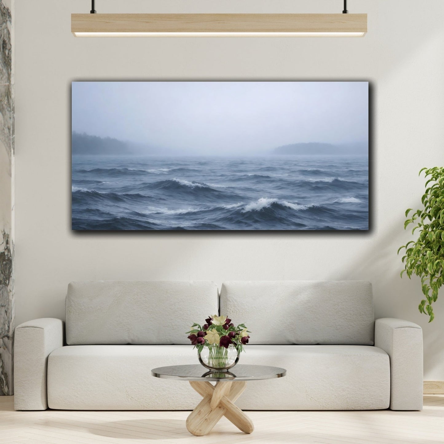 Nature Ocean Waves Blue And Grey - Canvas Wall Art Print - YesArtYes
