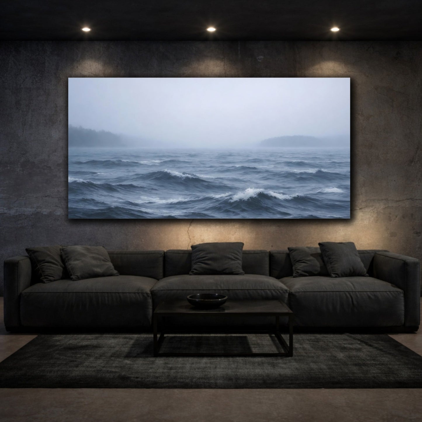 Nature Ocean Waves Blue And Grey - Canvas Wall Art Print - YesArtYes
