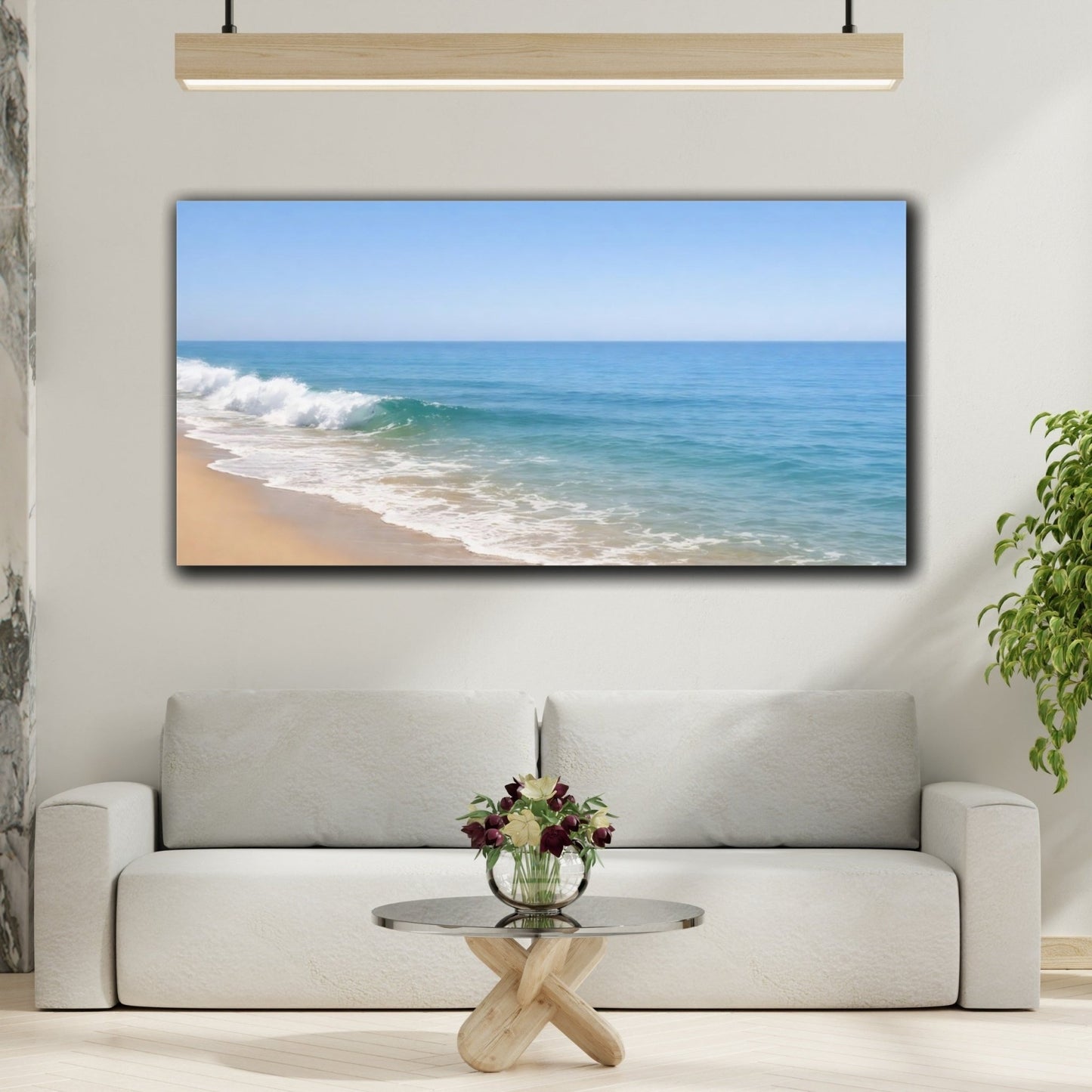 Nature Ocean Waves Blue And Sand - Canvas Wall Art Print - YesArtYes