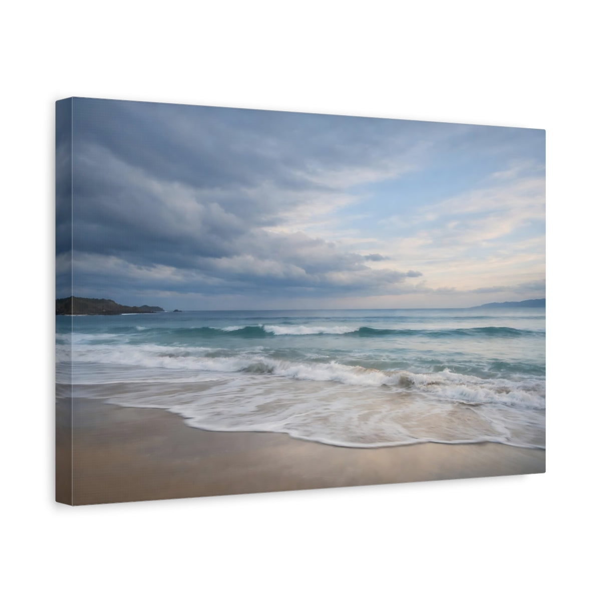 Side Mockup 4. Nature Ocean Waves Blue Ocean Beach shown as stretched canvas wall art