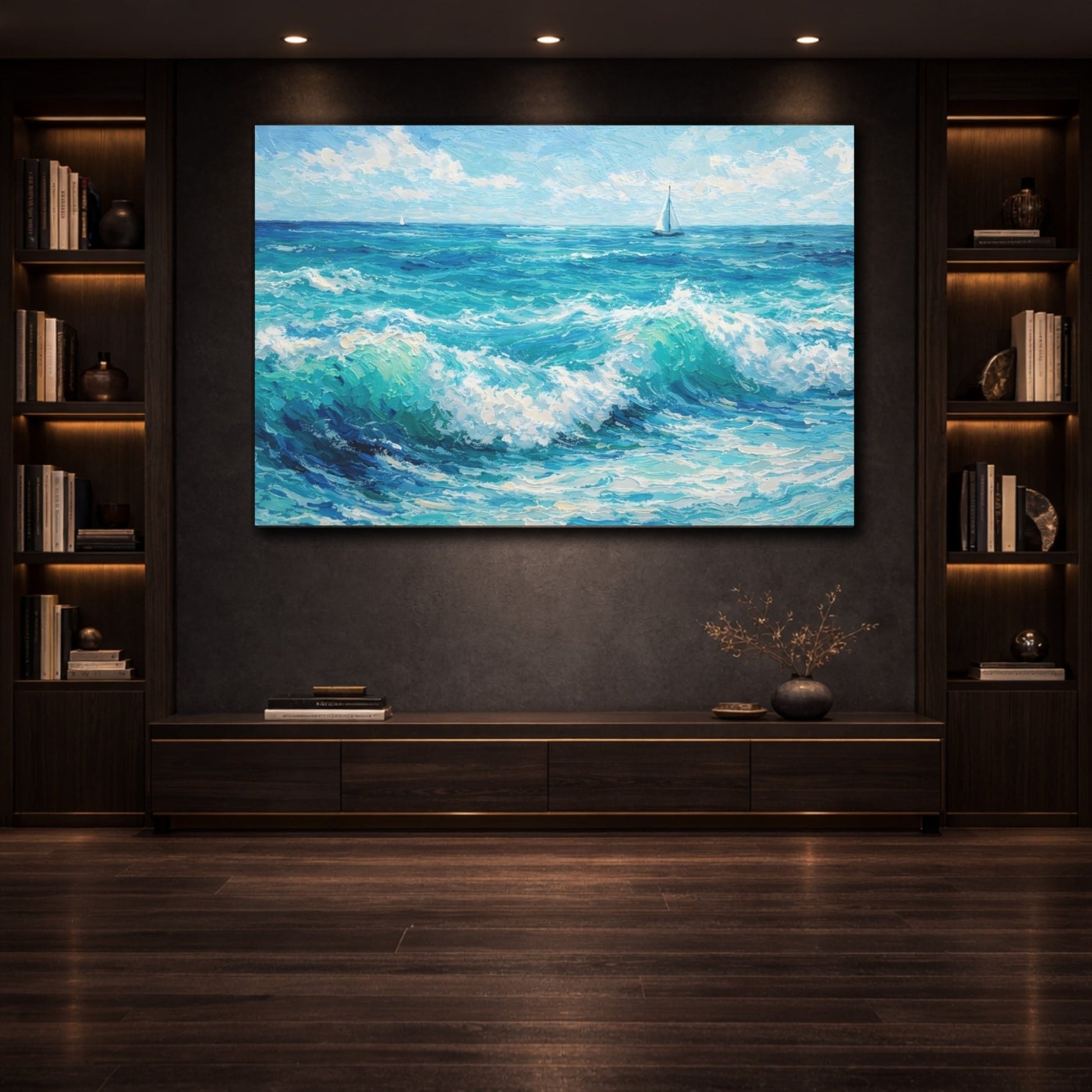 Nature Ocean Waves Blue - Canvas Wall Art Print - YesArtYes