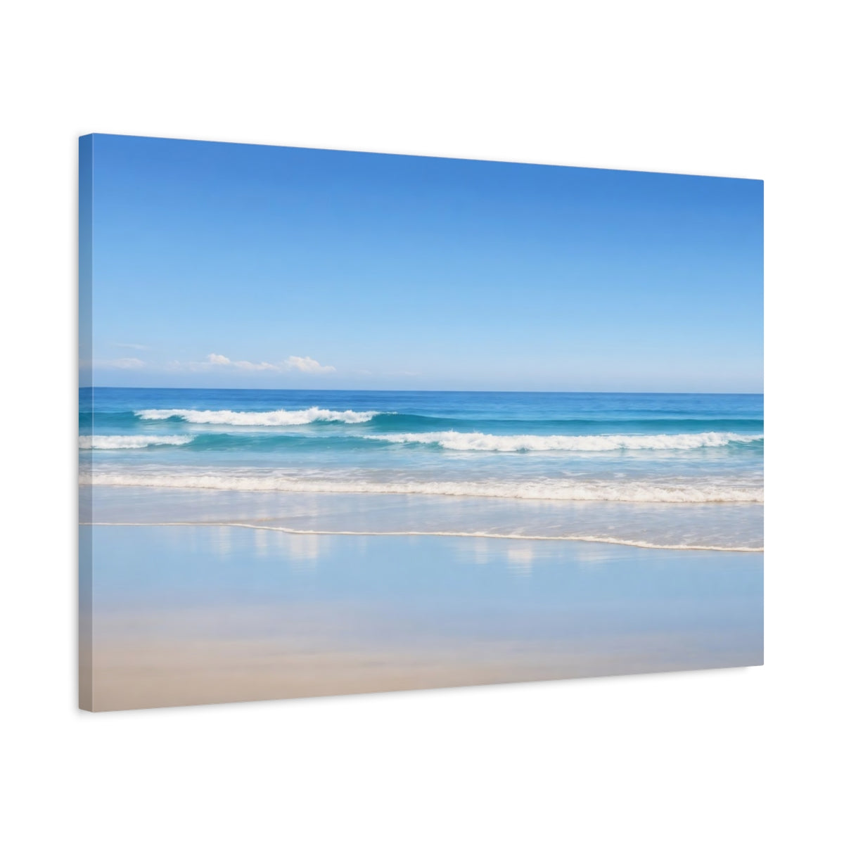 Side Mockup 2. Nature Ocean Waves Blue Ocean shown as stretched canvas wall art