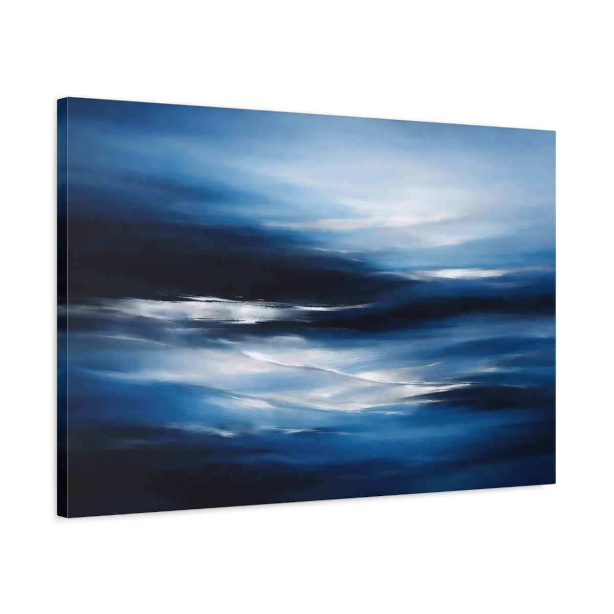 Side Mockup 2. Nature Ocean Waves Blue Waves shown as stretched canvas wall art