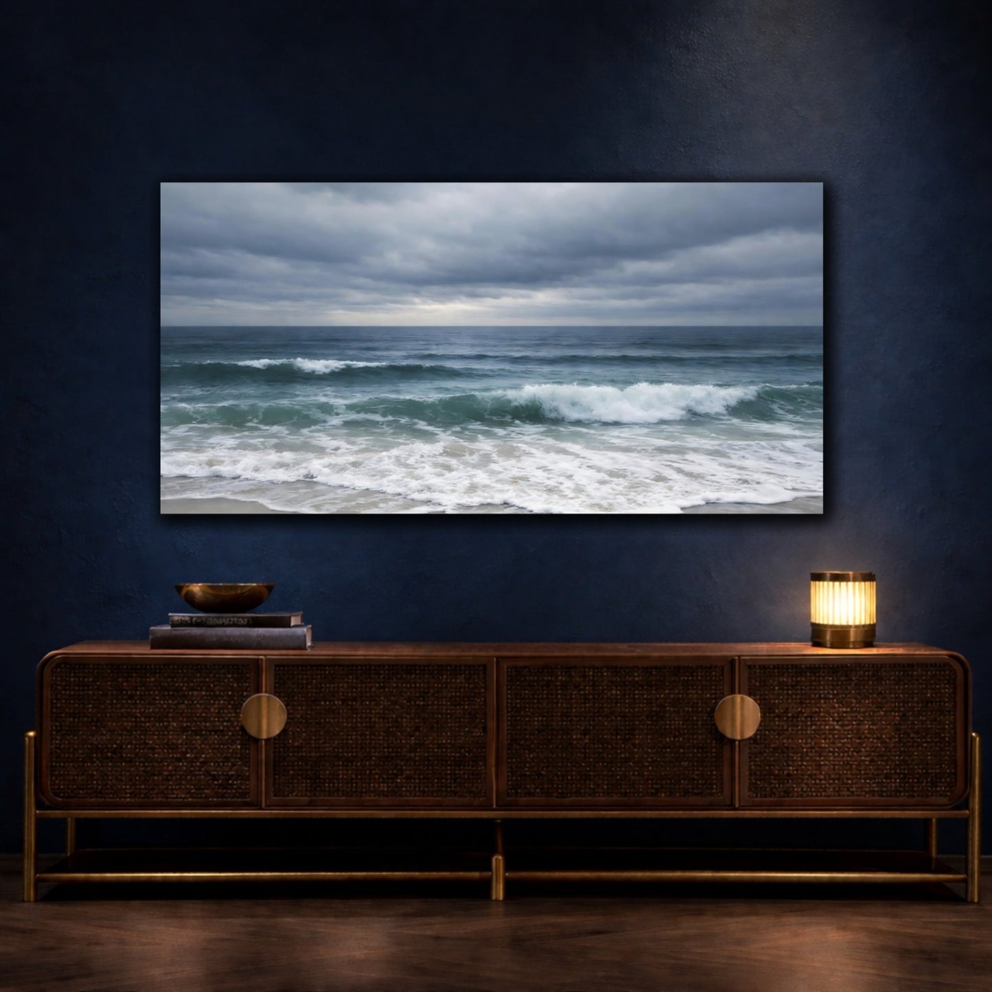 Nature Ocean Waves Blue Grey - Canvas Wall Art Print - YesArtYes