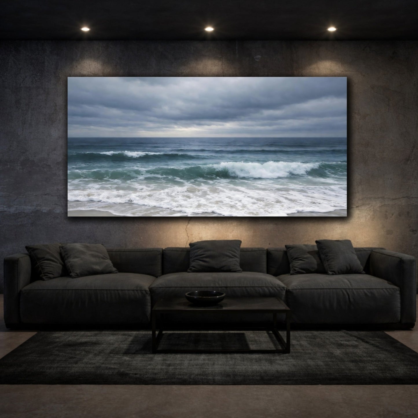 Nature Ocean Waves Blue Grey - Canvas Wall Art Print - YesArtYes