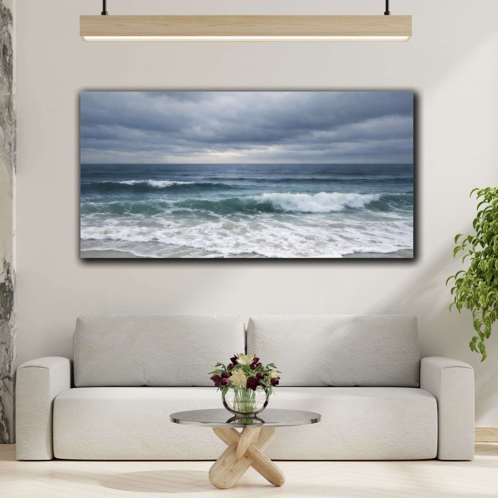 Nature Ocean Waves Blue Grey - Canvas Wall Art Print - YesArtYes