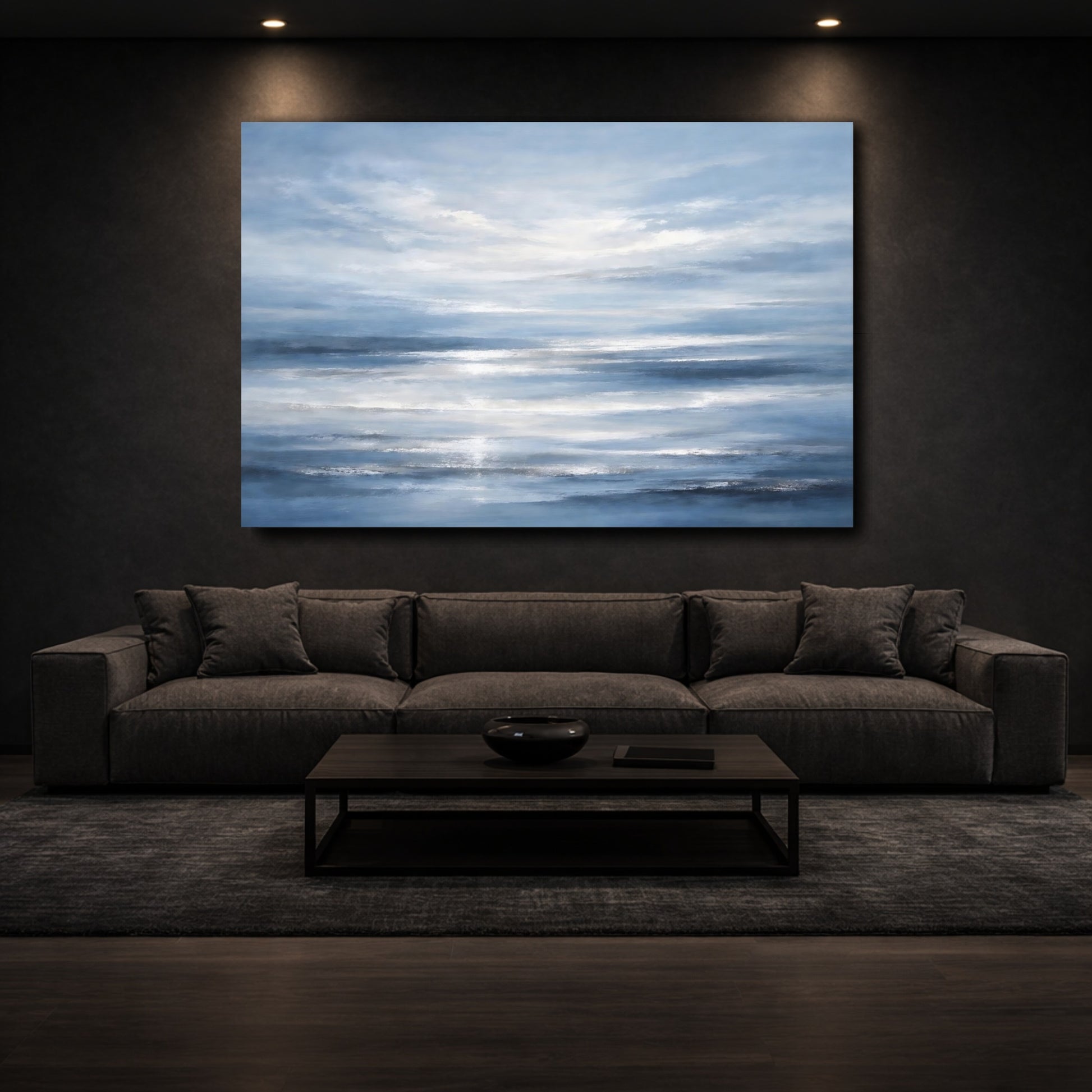 Mockup 2. Nature Ocean Waves Blue Ocean Abstract shown as stretched canvas wall art