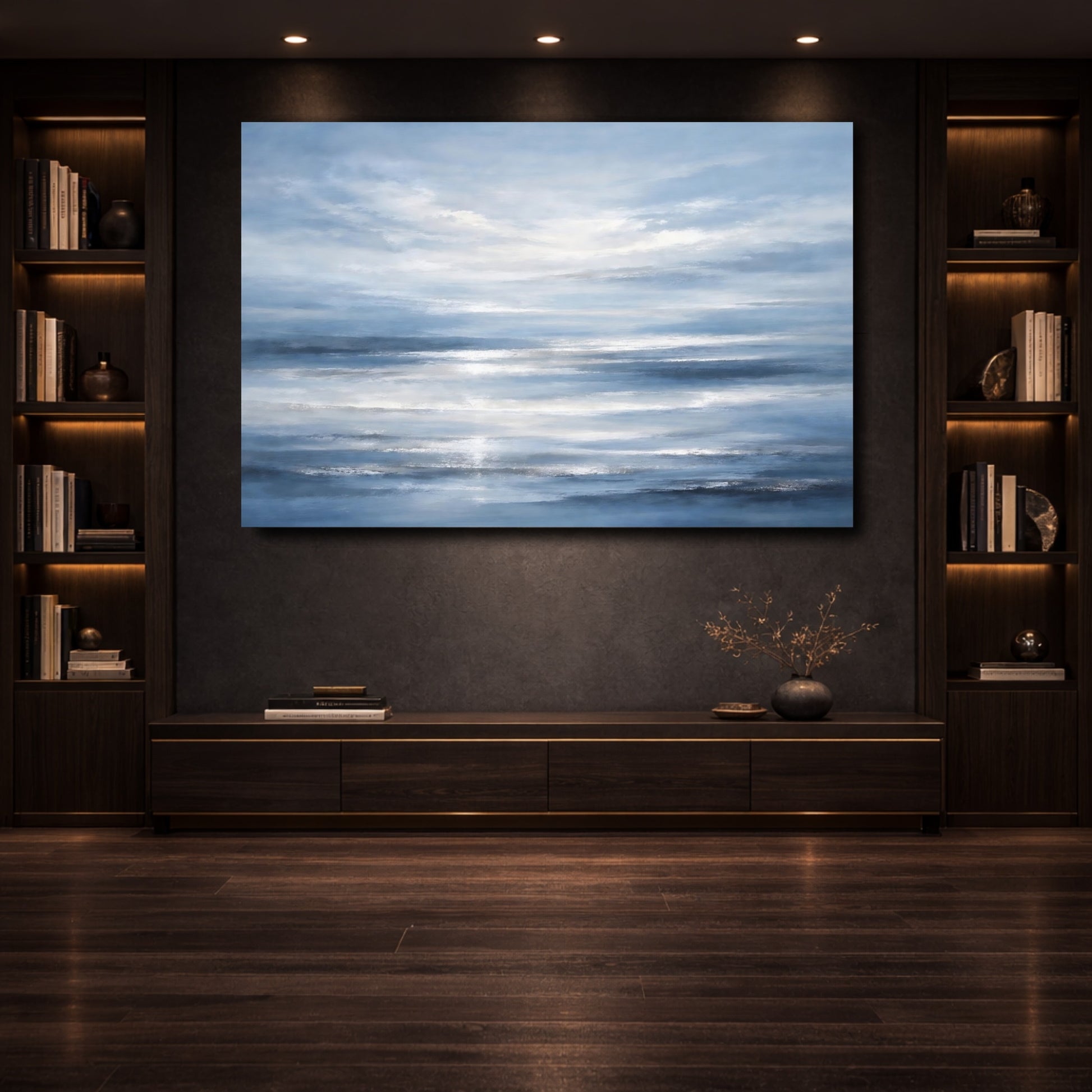 Mockup 3. Nature Ocean Waves Blue Ocean Abstract shown as stretched canvas wall art