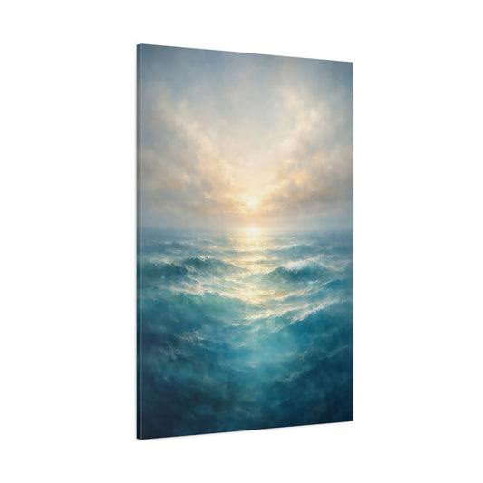 Main Mockup. Nature Ocean Waves Blue Ocean Art shown as stretched canvas wall art