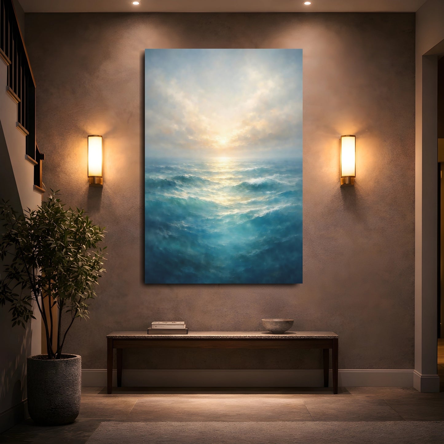 Mockup 4. Nature Ocean Waves Blue Ocean Art shown as stretched canvas wall art