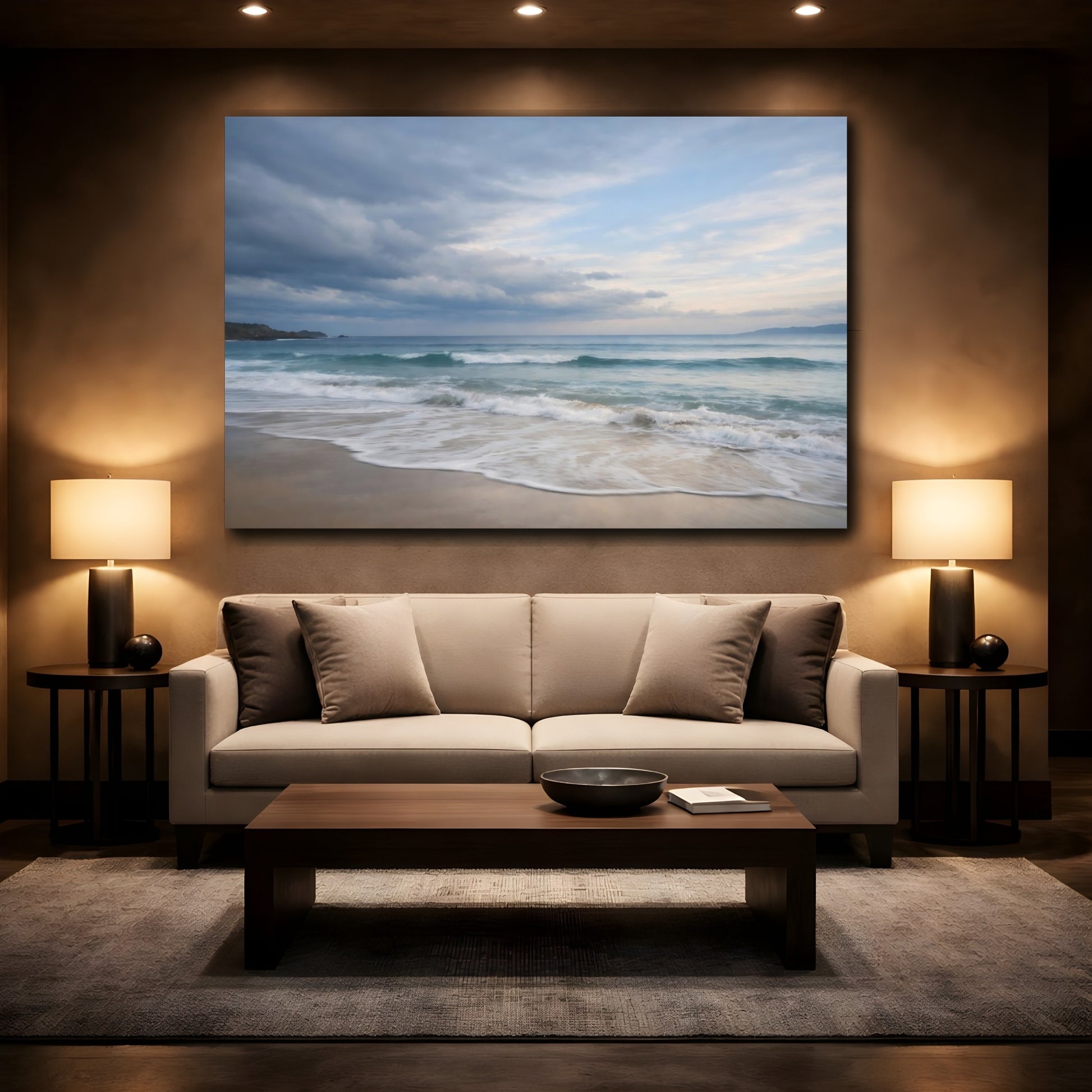 Mockup 2. Nature Ocean Waves Blue Ocean Beach shown as stretched canvas wall art