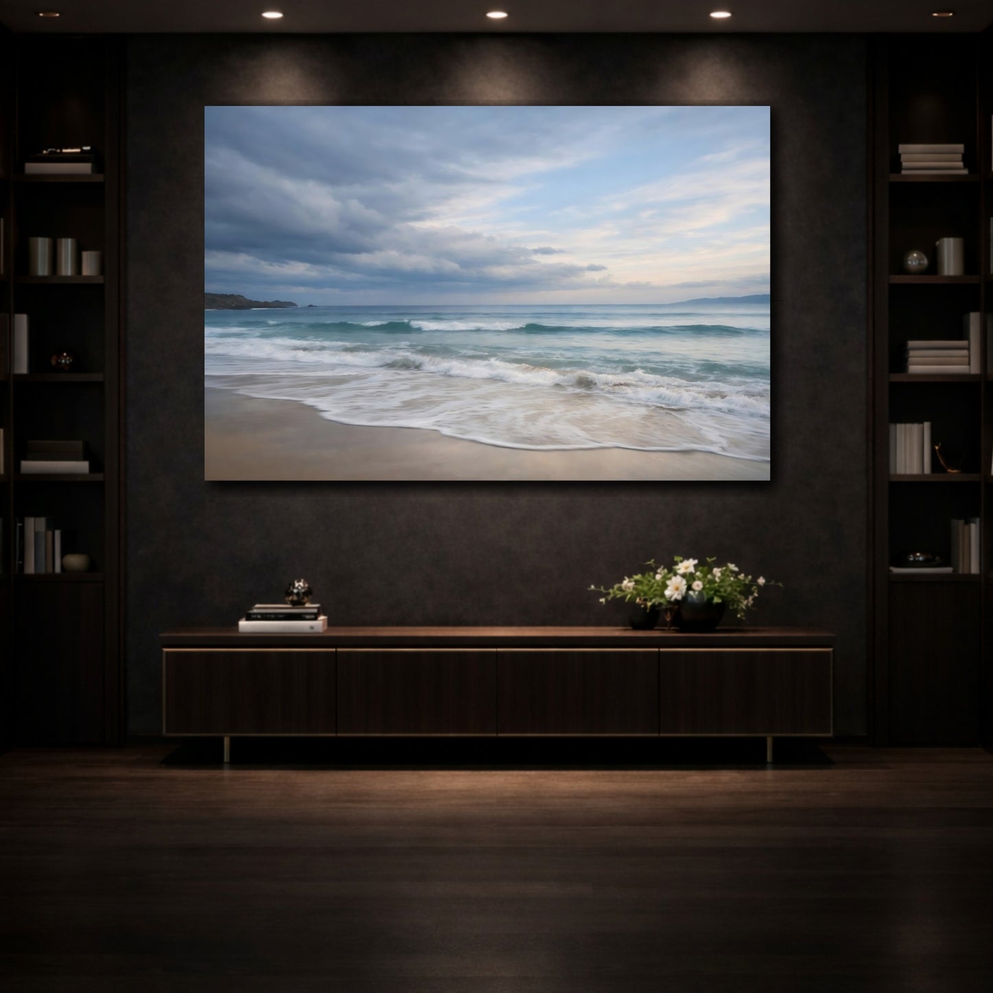 Mockup 3. Nature Ocean Waves Blue Ocean Beach shown as stretched canvas wall art