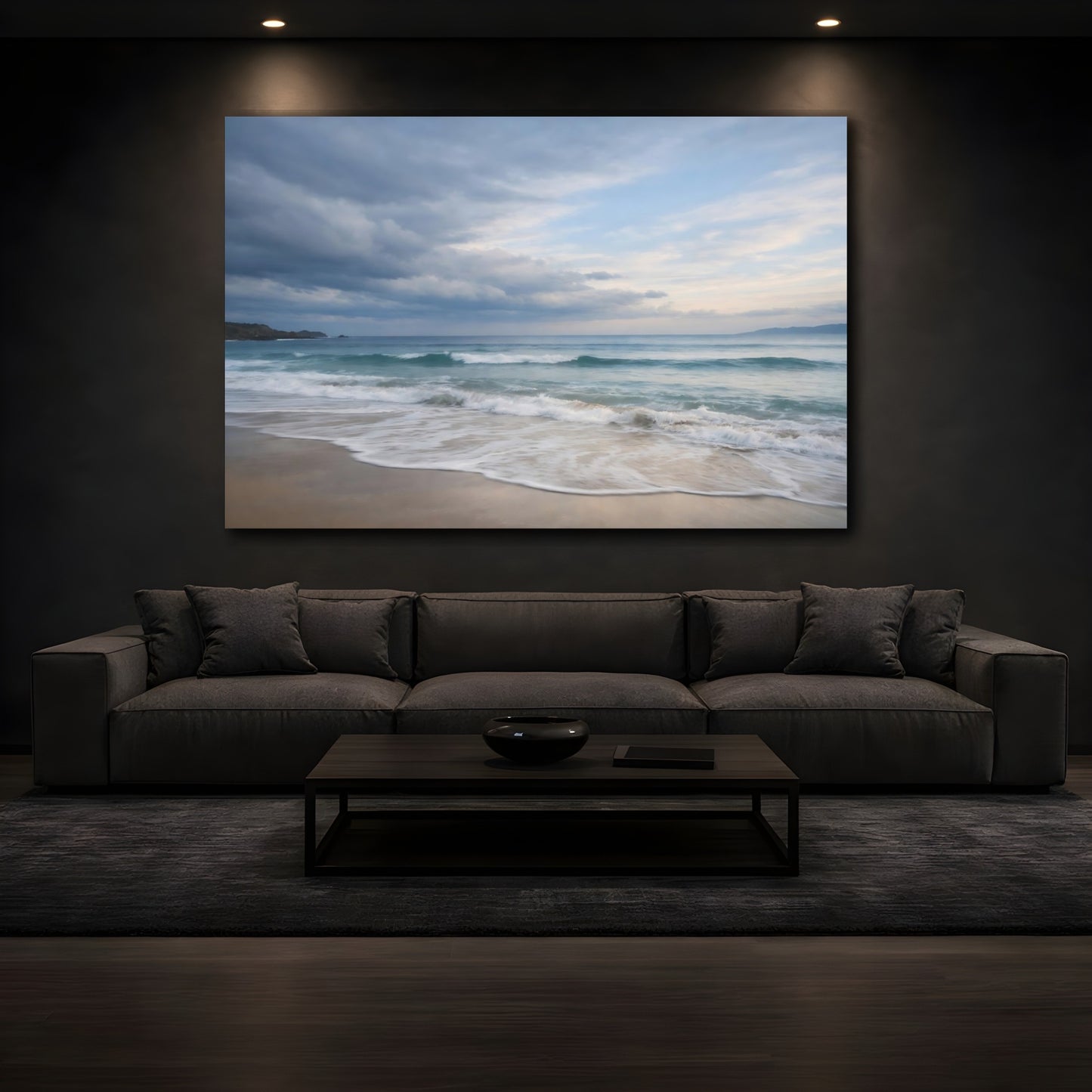Mockup 4. Nature Ocean Waves Blue Ocean Beach shown as stretched canvas wall art