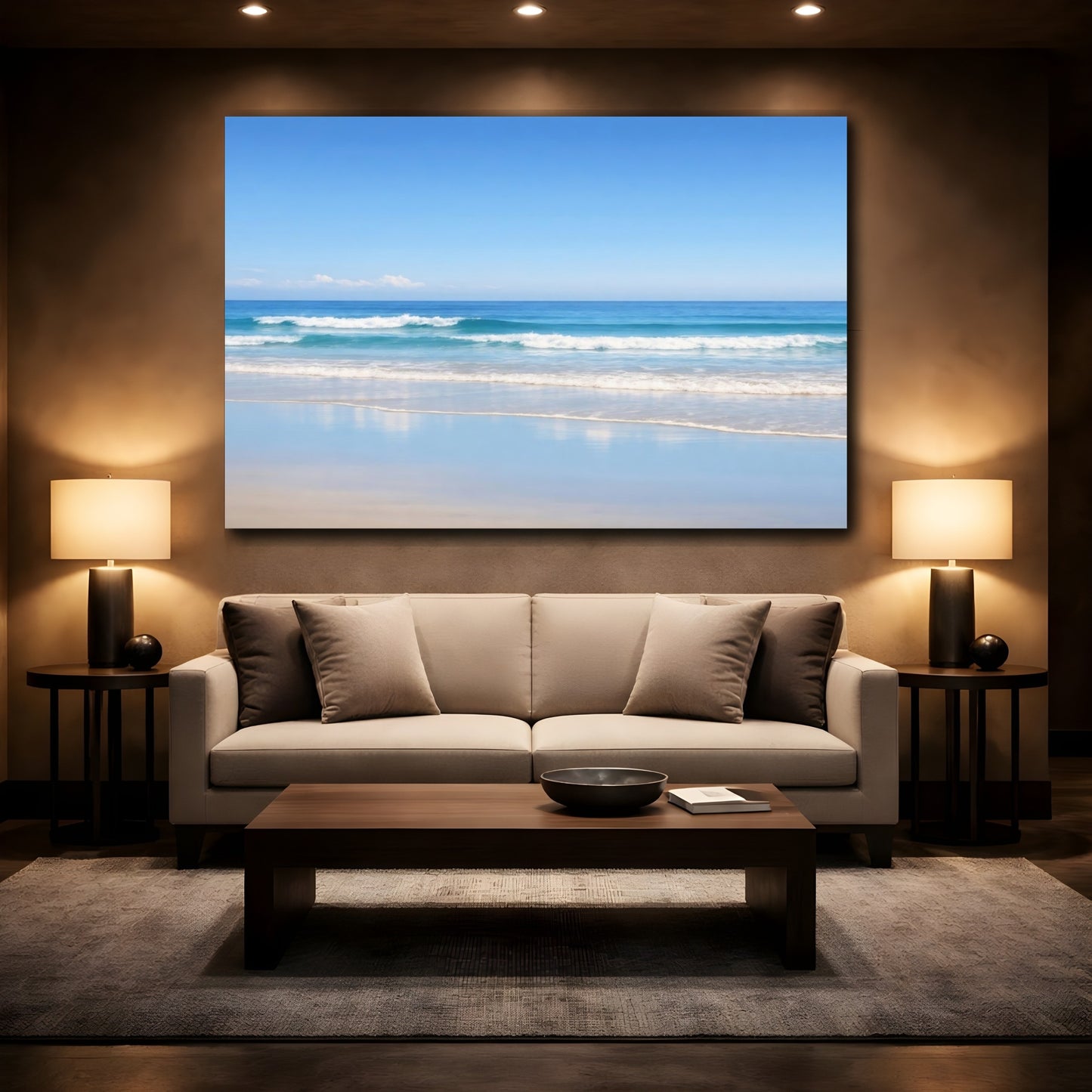 Mockup 2. Nature Ocean Waves Blue Ocean shown as stretched canvas wall art
