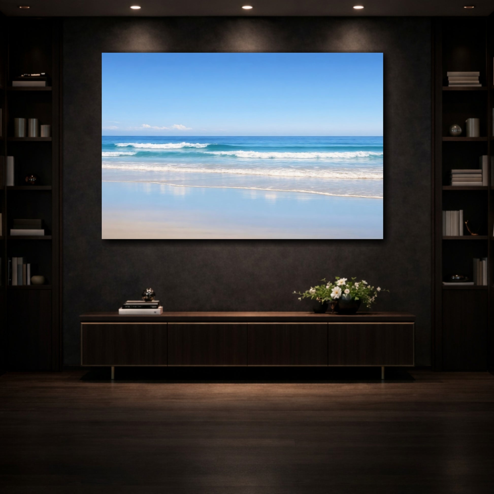 Mockup 3. Nature Ocean Waves Blue Ocean shown as stretched canvas wall art