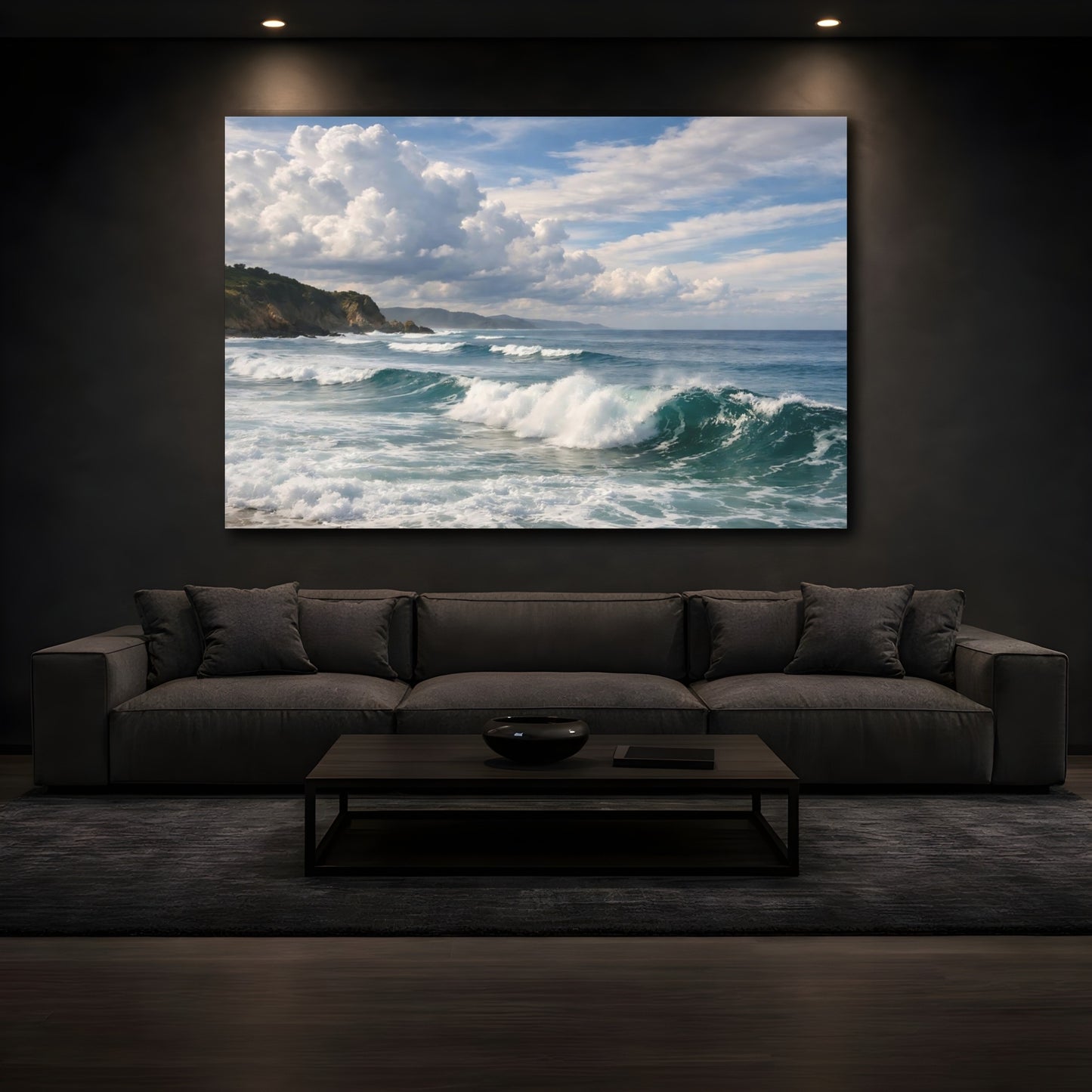 Mockup 4. Nature Ocean Waves Blue Ocean shown as stretched canvas wall art