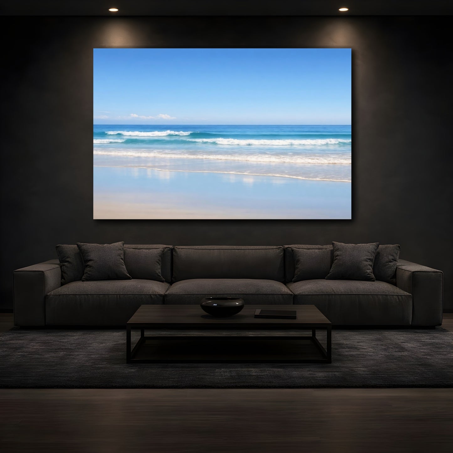 Mockup 4. Nature Ocean Waves Blue Ocean shown as stretched canvas wall art