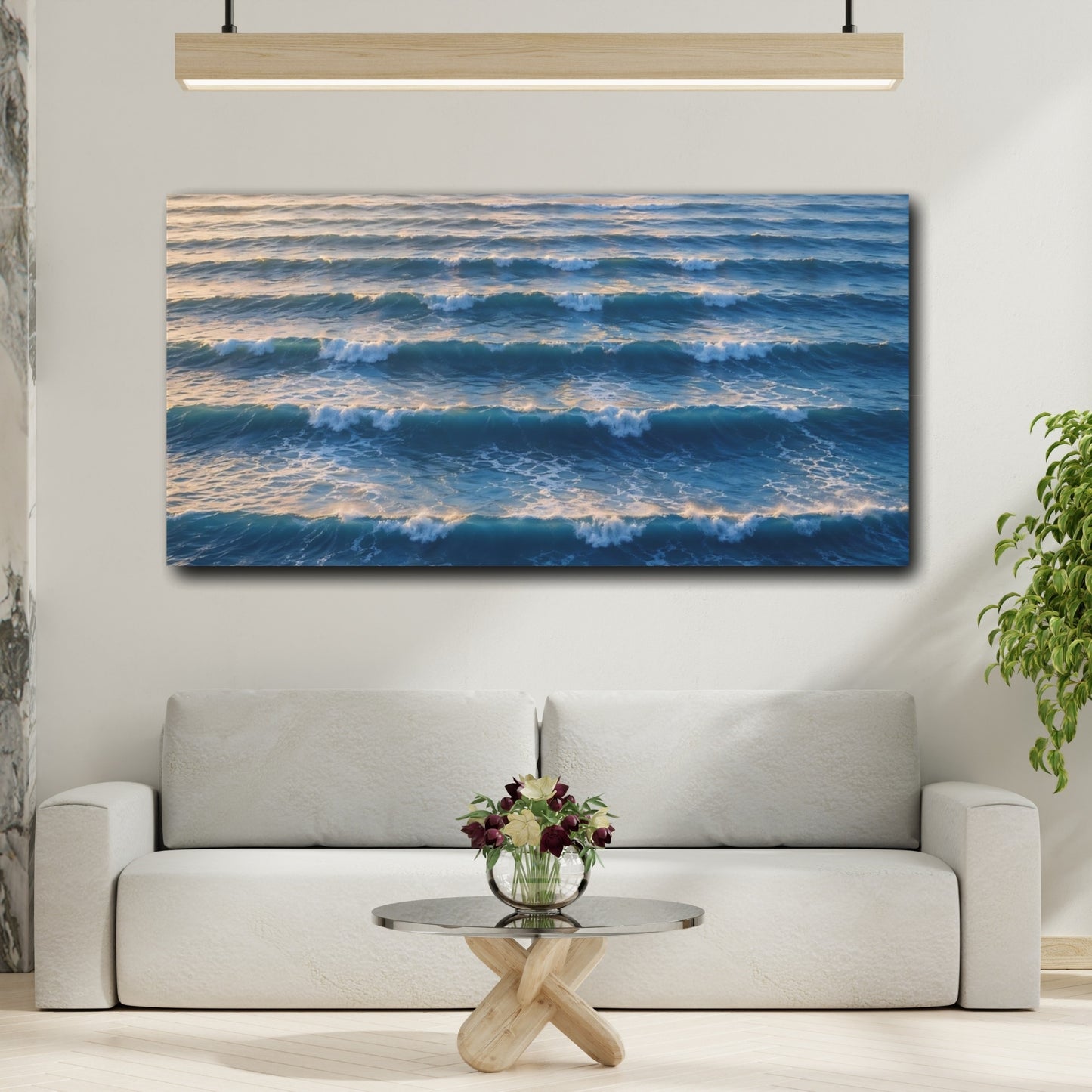 Mockup 3. Nature Ocean Waves Blue Ocean Waves shown as stretched canvas wall art