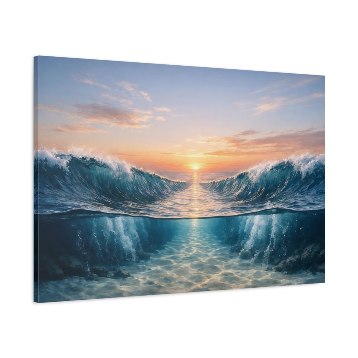 Nature Ocean Waves Blue Orange - Canvas Wall Art Print - YesArtYes