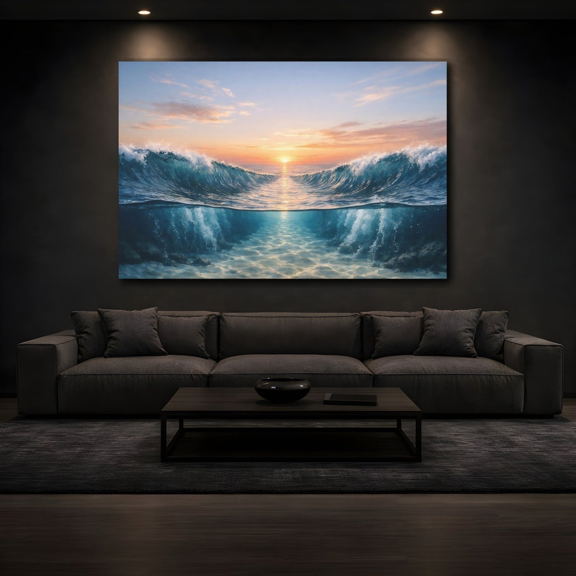 Nature Ocean Waves Blue Orange - Canvas Wall Art Print - YesArtYes