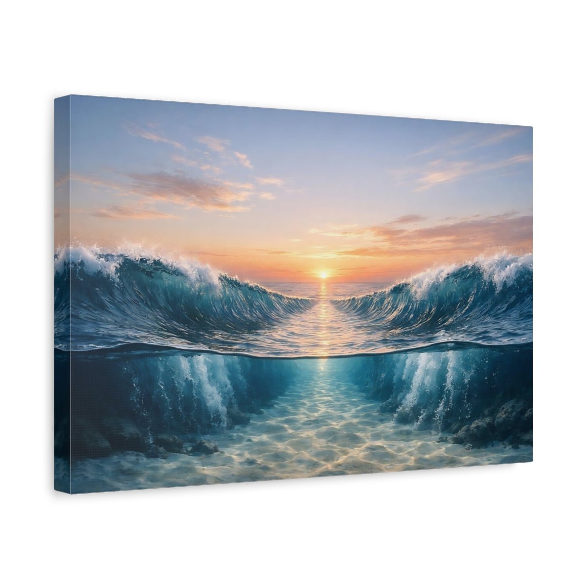 Nature Ocean Waves Blue Orange - Canvas Wall Art Print - YesArtYes